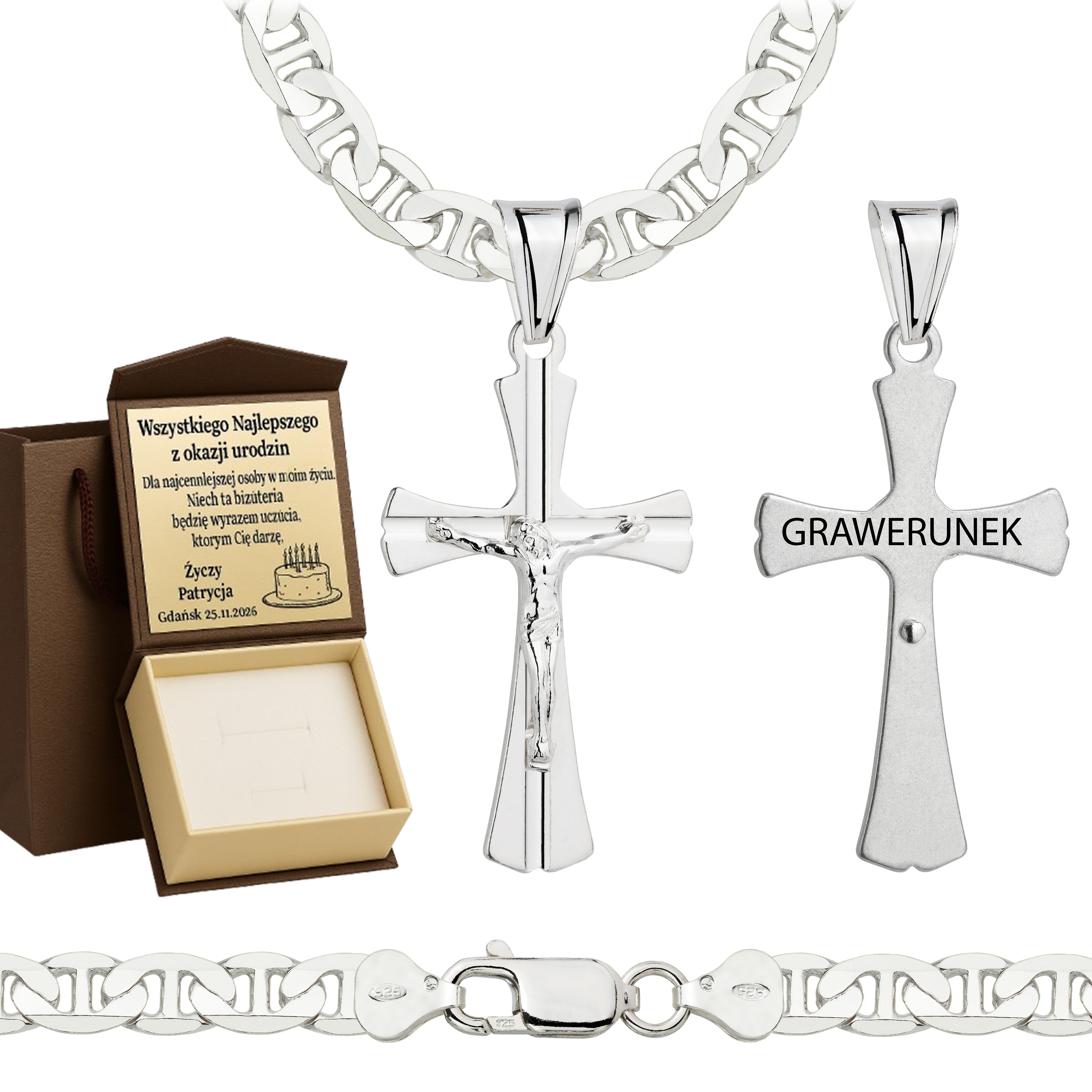 Łańcuszek srebrny z krzyżykiem gucci 6,5mm pr. 925