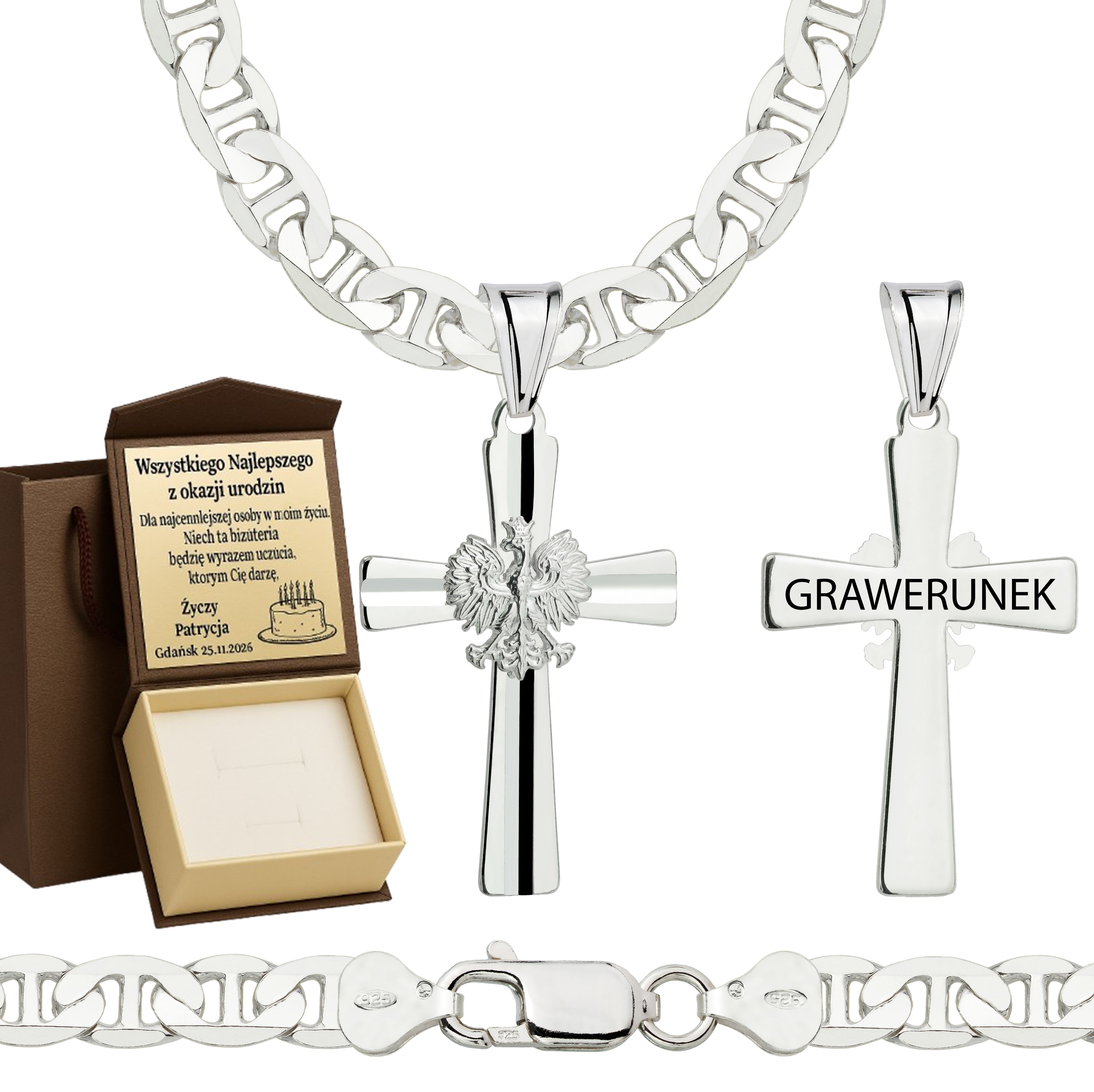 Łańcuszek srebrny z krzyżykiem gucci 6,5mm pr. 925