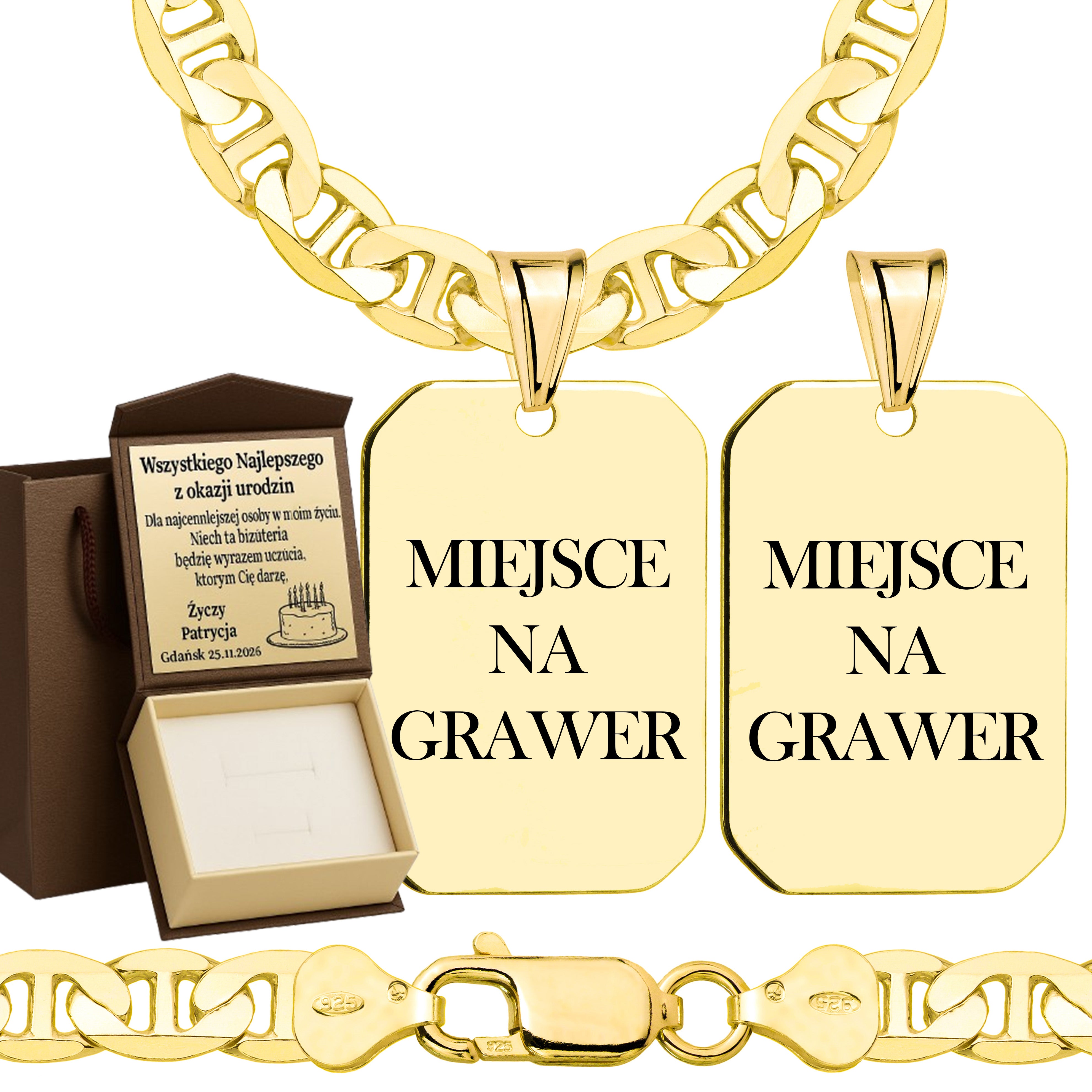 Łańcuszek pozłacany srebrny z nieśmiertelnikiem gucci 6,5mm pr. 925 585