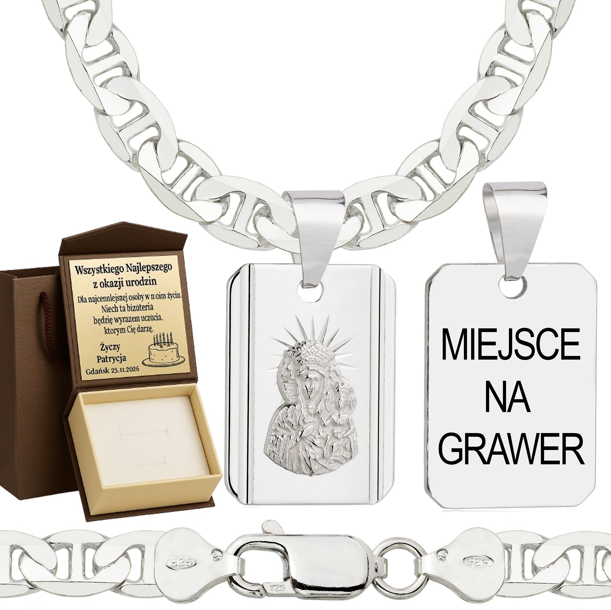 Łańcuszek srebrny z medalikiem gucci 6,5mm pr. 925