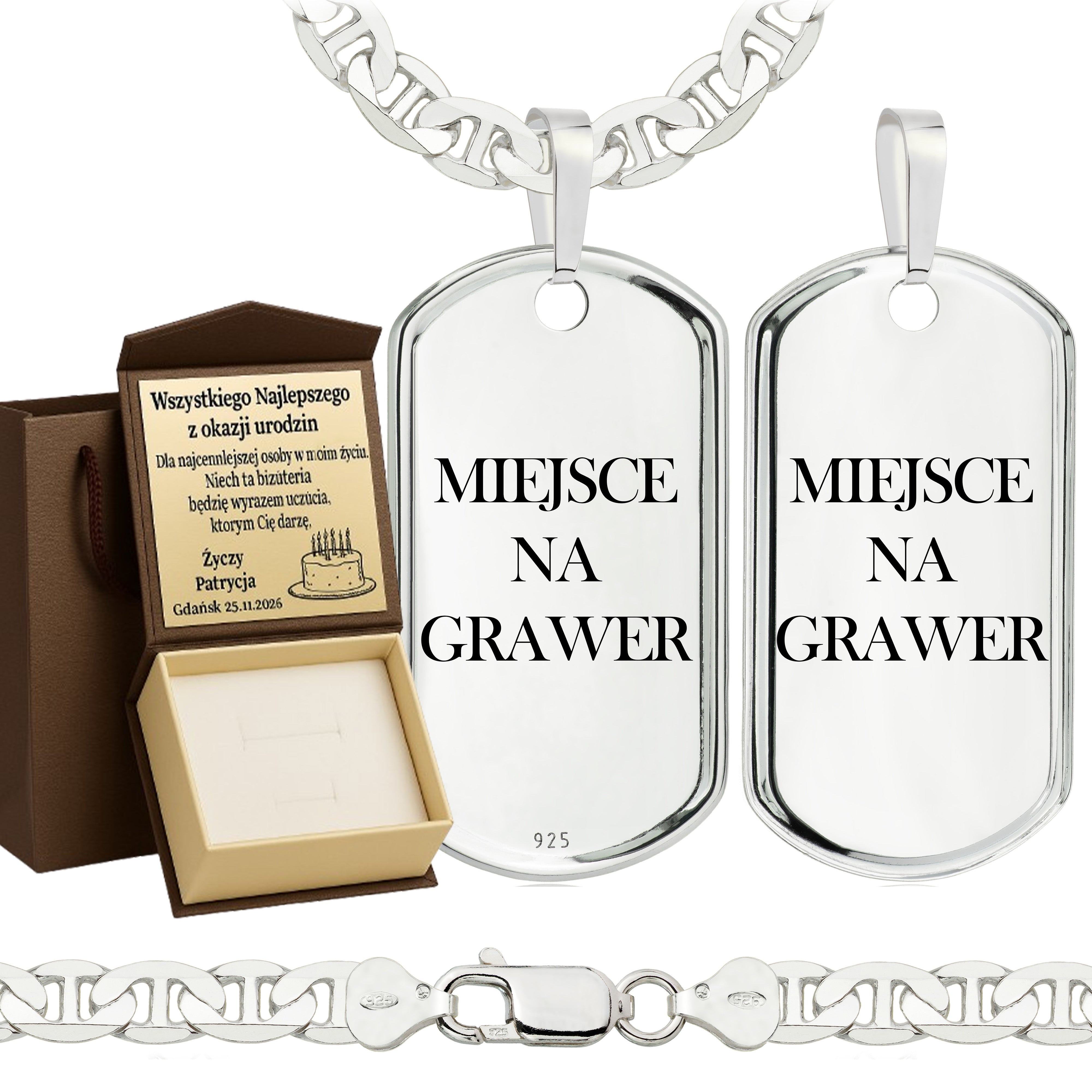 Łańcuszek srebrny z nieśmiertelnikiem gucci 6,5mm pr. 925