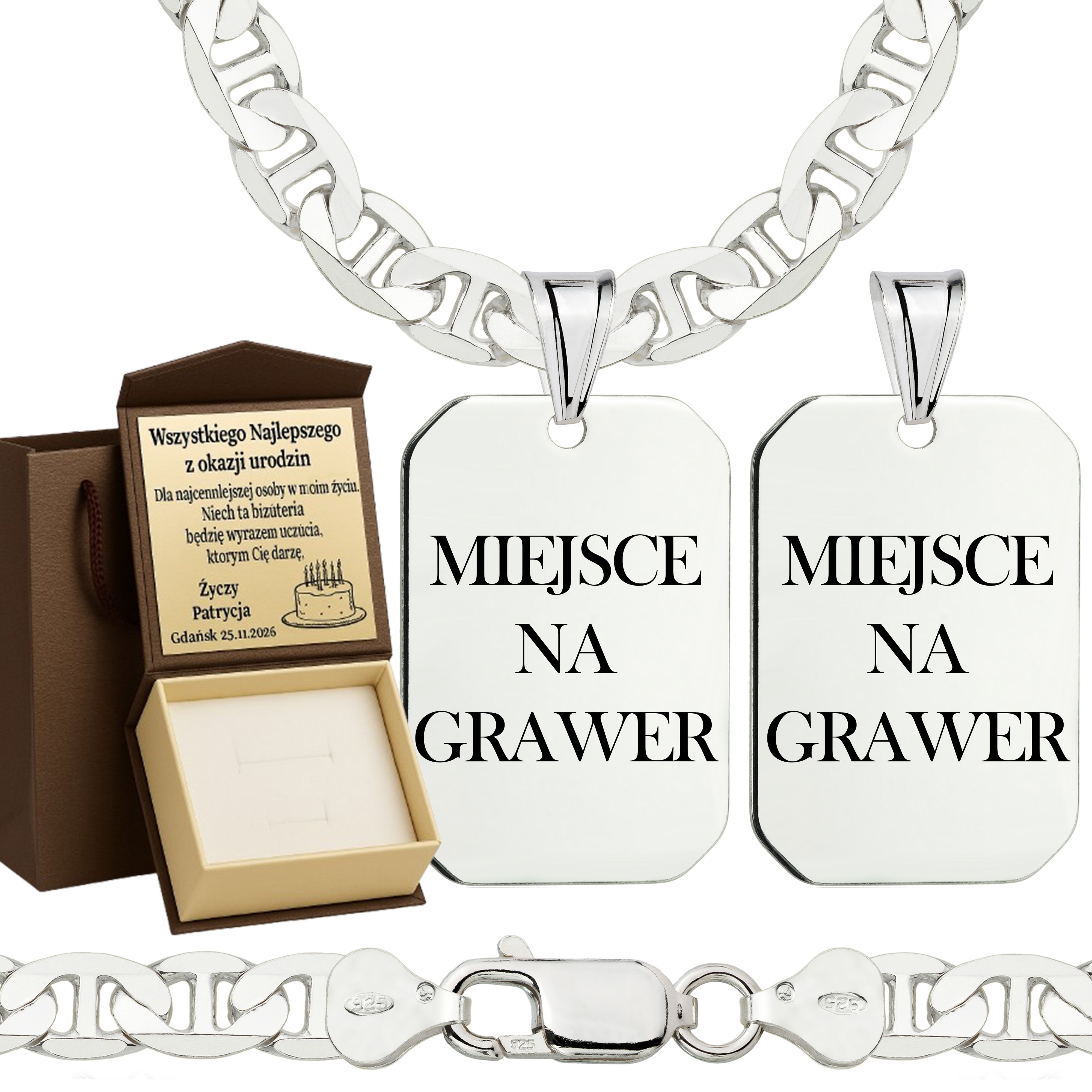 Łańcuszek srebrny z nieśmiertelnikiem gucci 6,5mm pr. 925