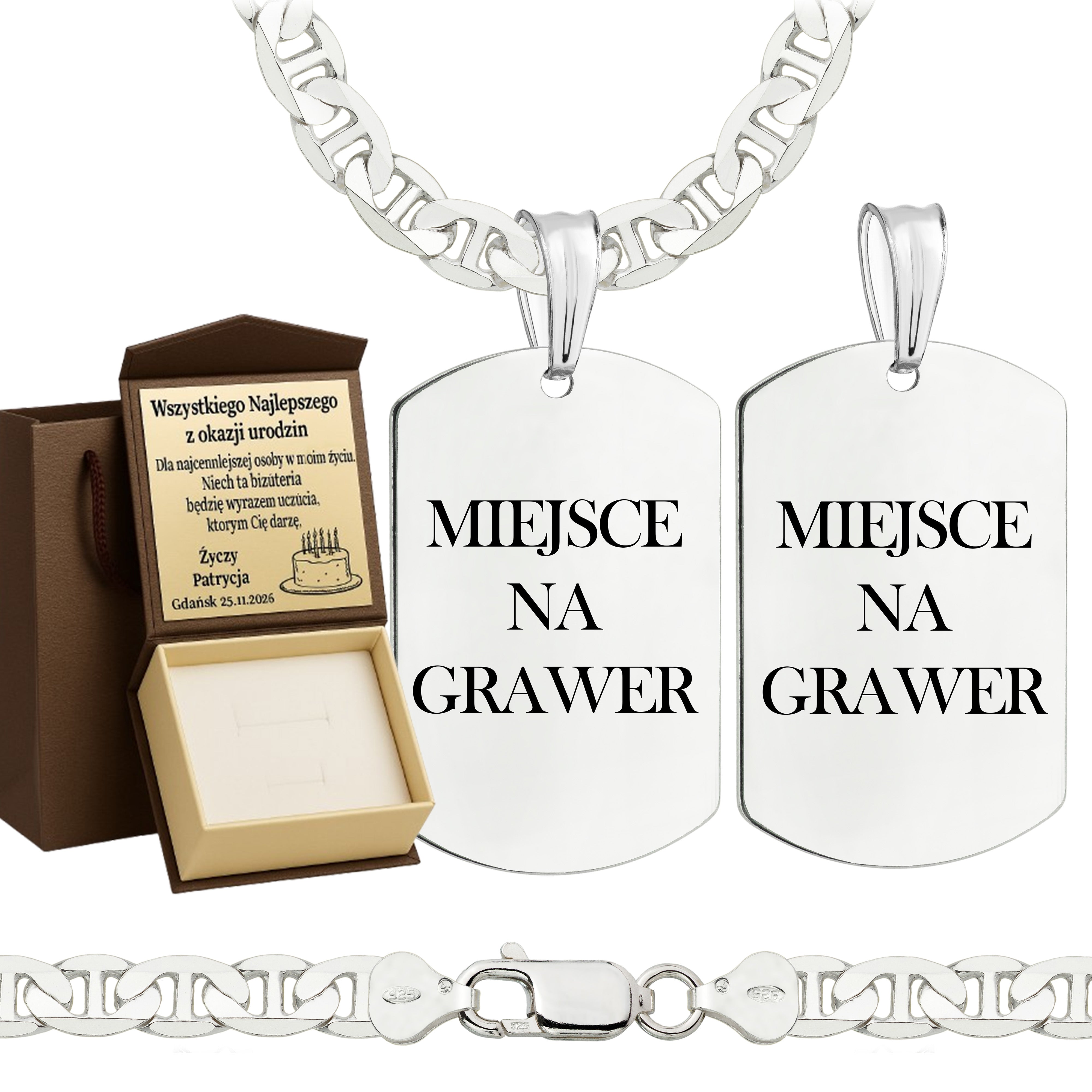 Łańcuszek srebrny z nieśmiertelnikiem gucci 6,5mm pr. 925