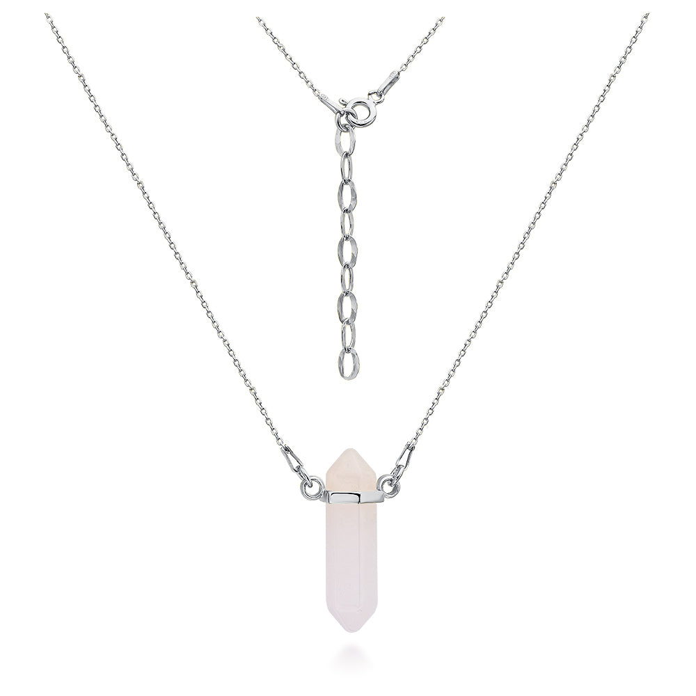 NASZYJNIK SREBRNY SOPEL Z RÓŻOWYM KWARCEM