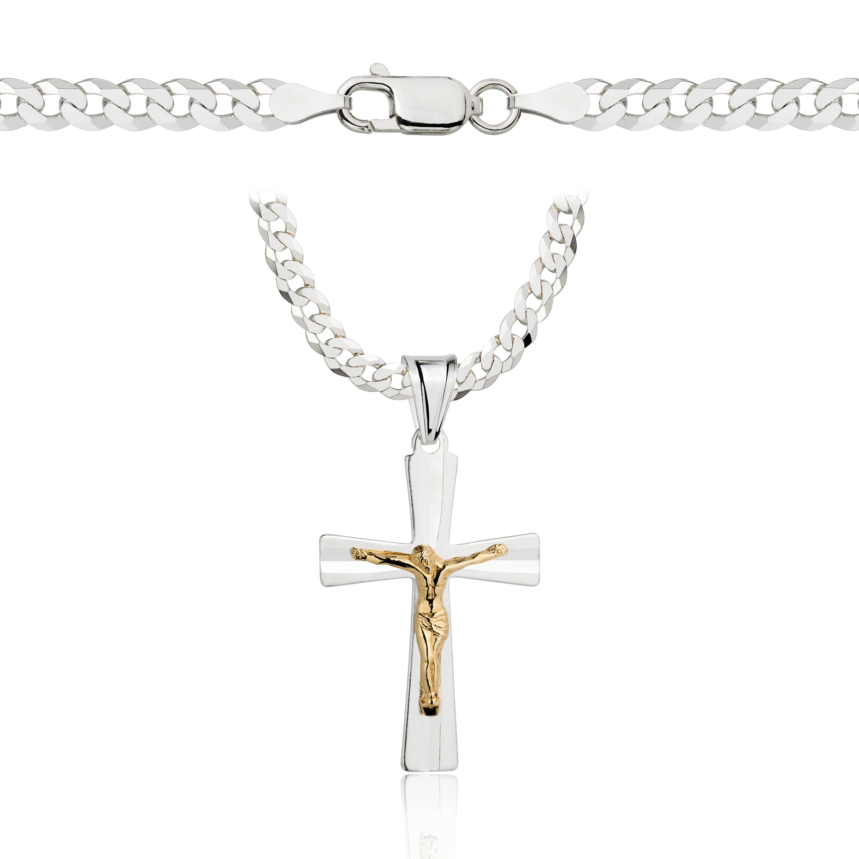 Łańcuszek srebrny z krzyżykiem pancerka 3,8mm pr. 925