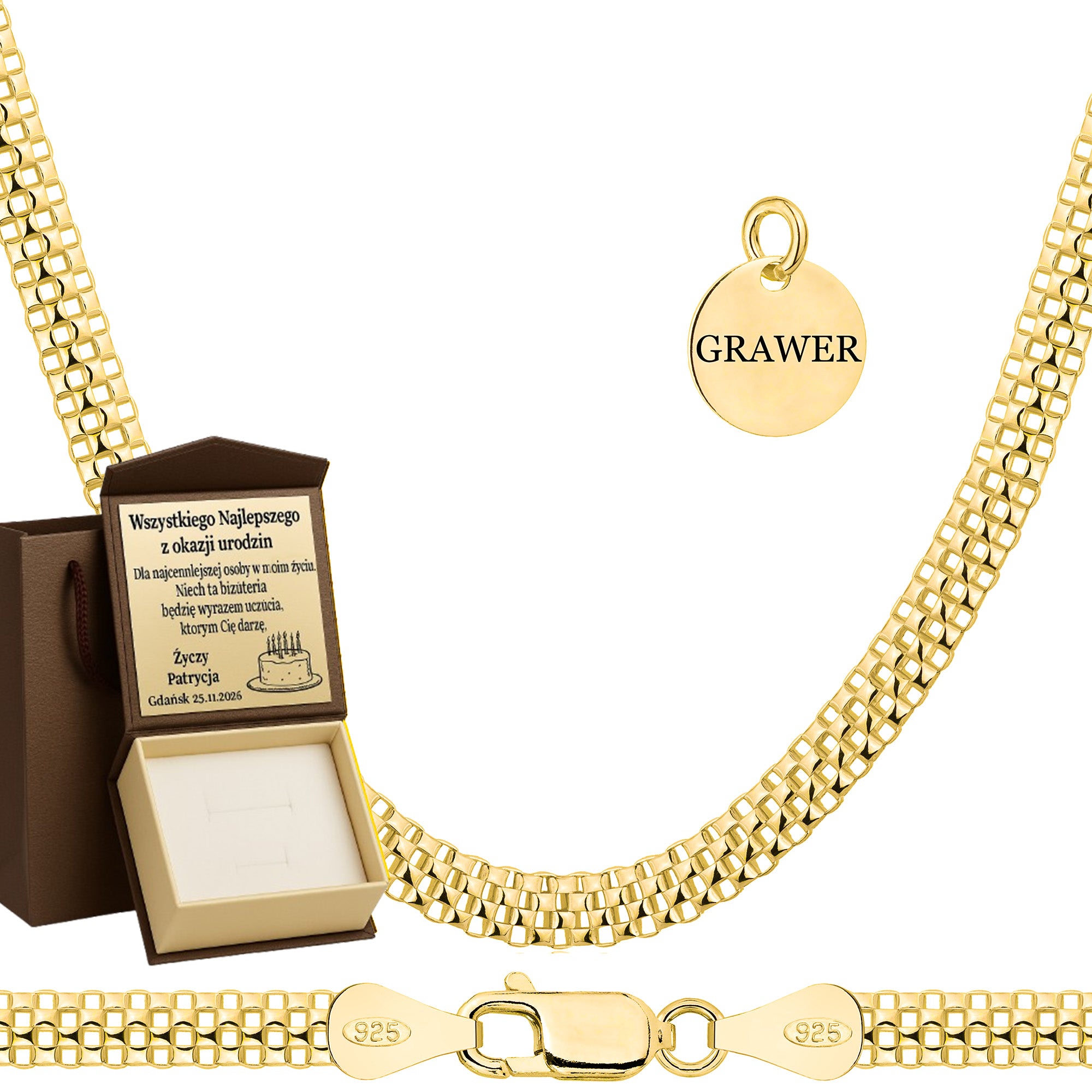 Łańcuszek pozłacany srebrny tub 4mm pr. 925 585