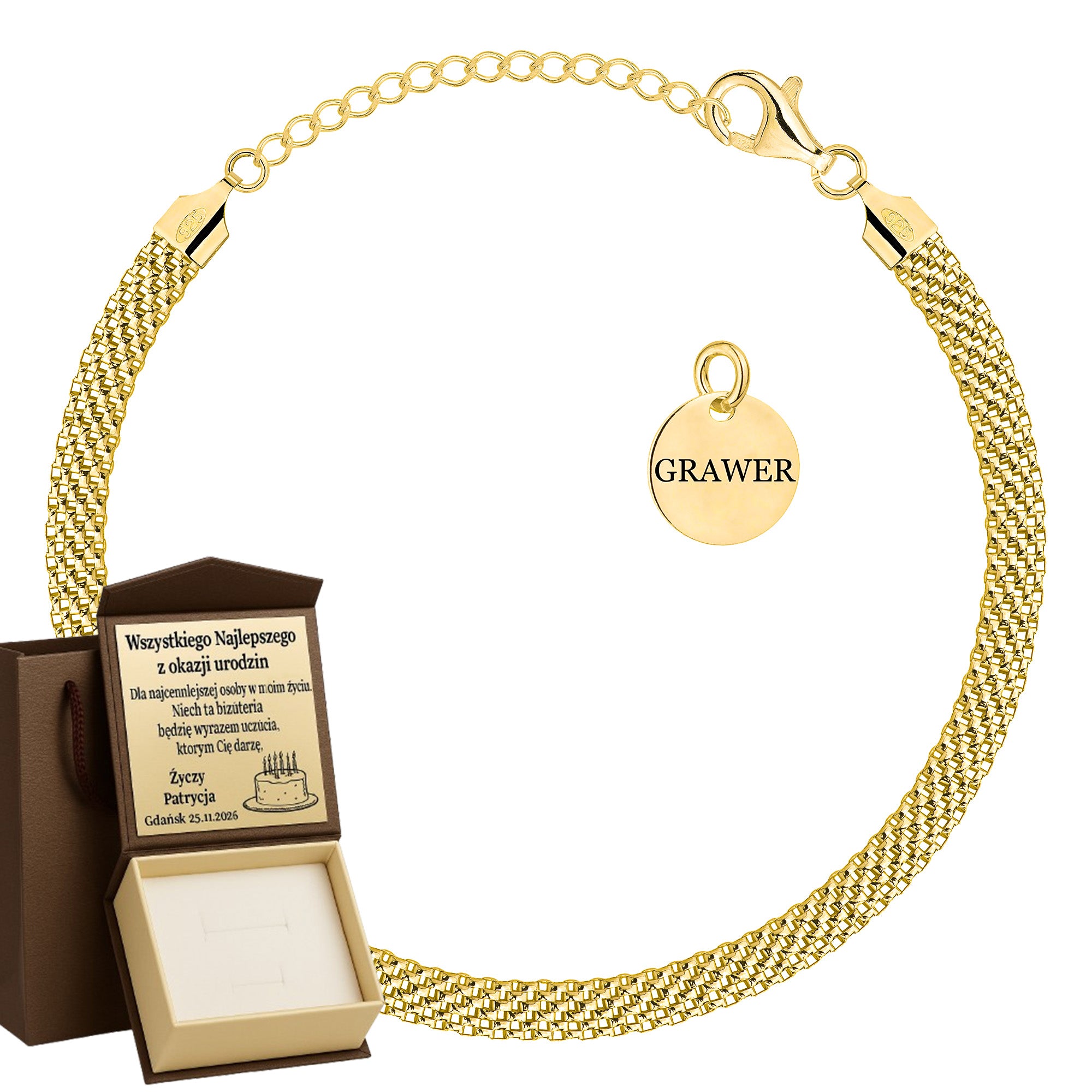 Bransoletka pozłacana srebrna tub 5mm pr. 925 585