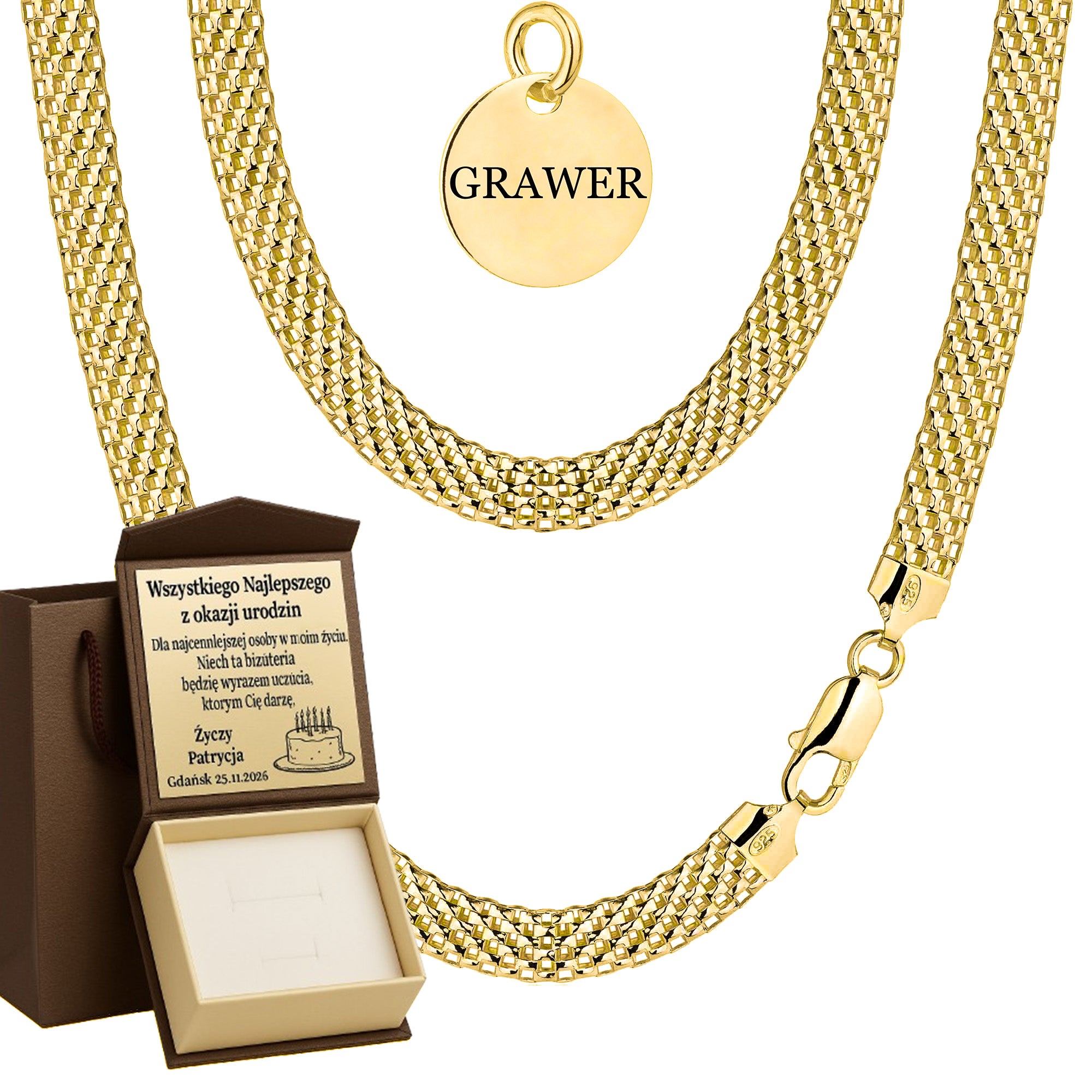 Łańcuszek pozłacany srebrny tub 6mm pr. 925 585