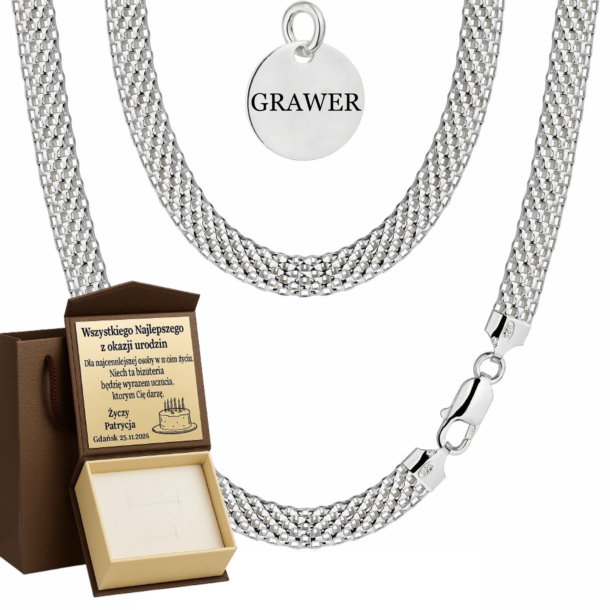 Łańcuszek srebrny tub 6mm pr. 925