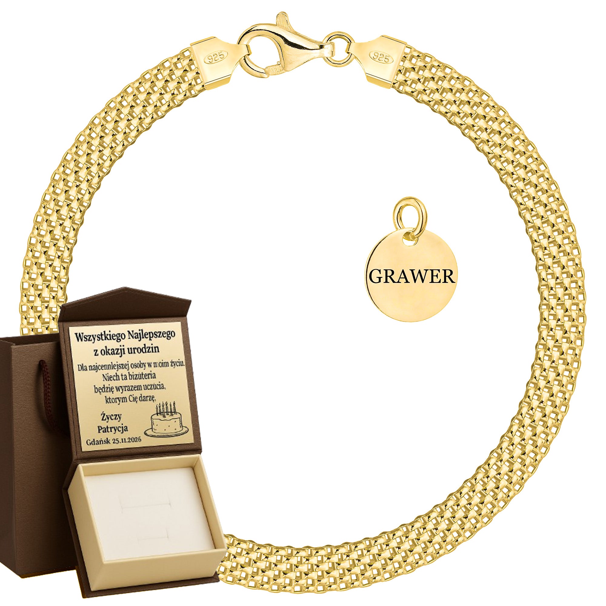 Bransoletka pozłacana srebrna tub 6mm pr. 925 585