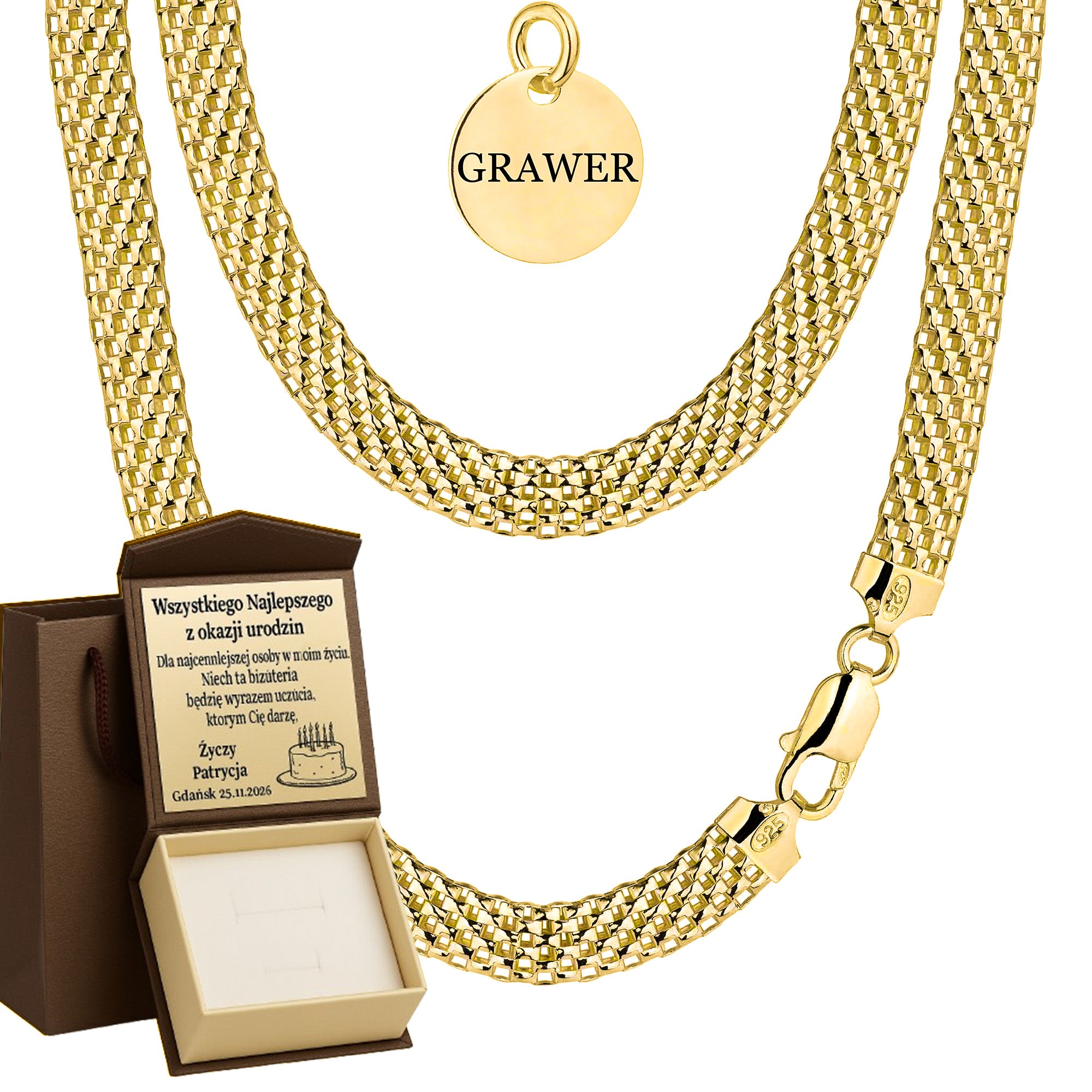 Łańcuszek pozłacany srebrny tub 8mm pr. 925 585