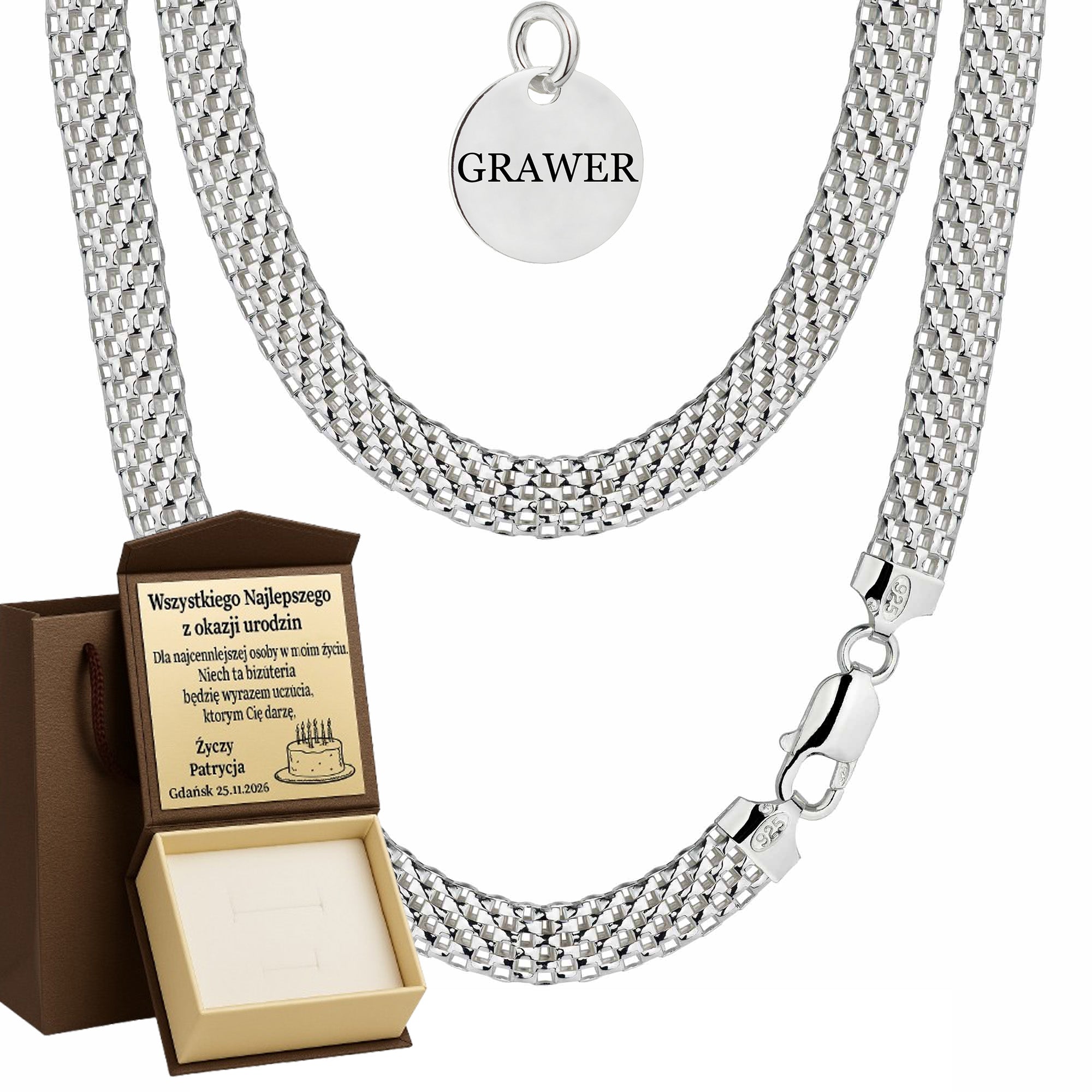 Łańcuszek srebrny tub 8mm pr. 925