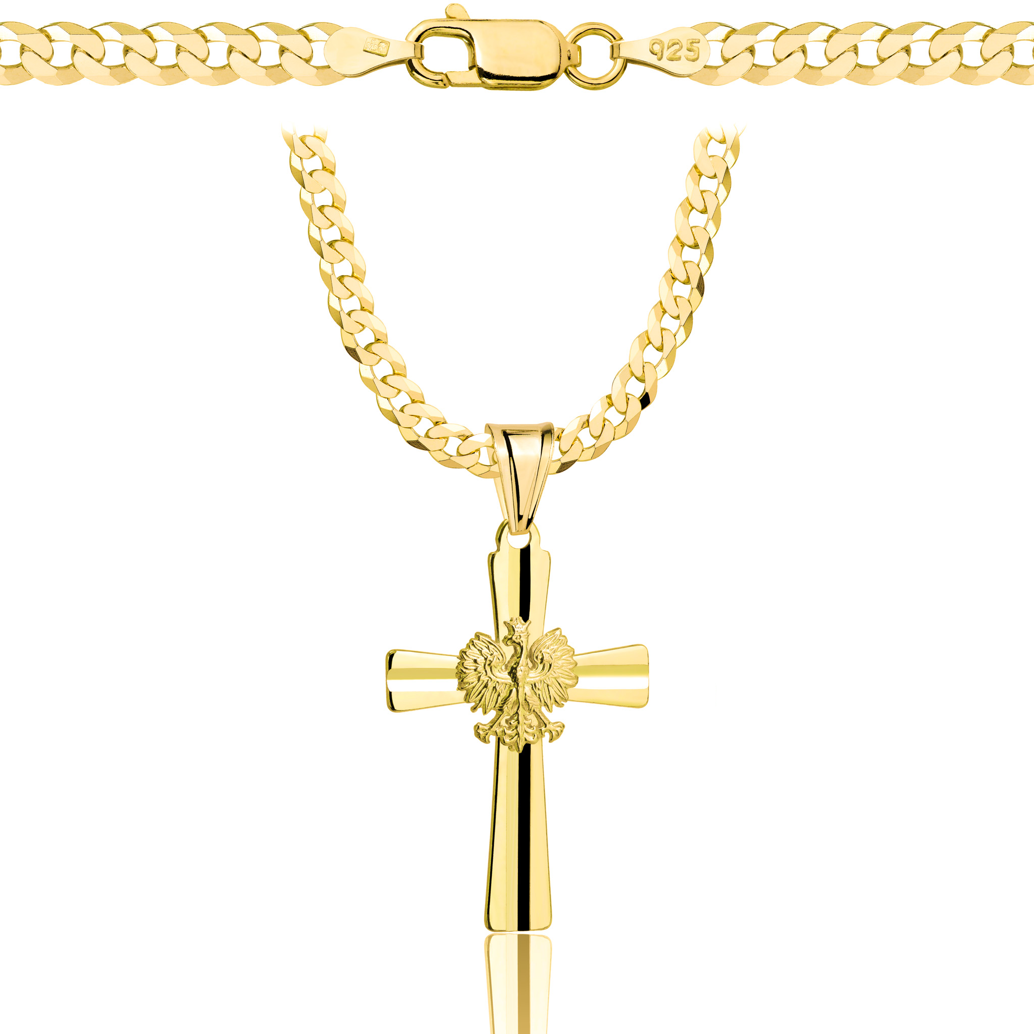 Łańcuszek pozłacany srebrny z krzyżykiem pancerka 3,8mm pr. 925