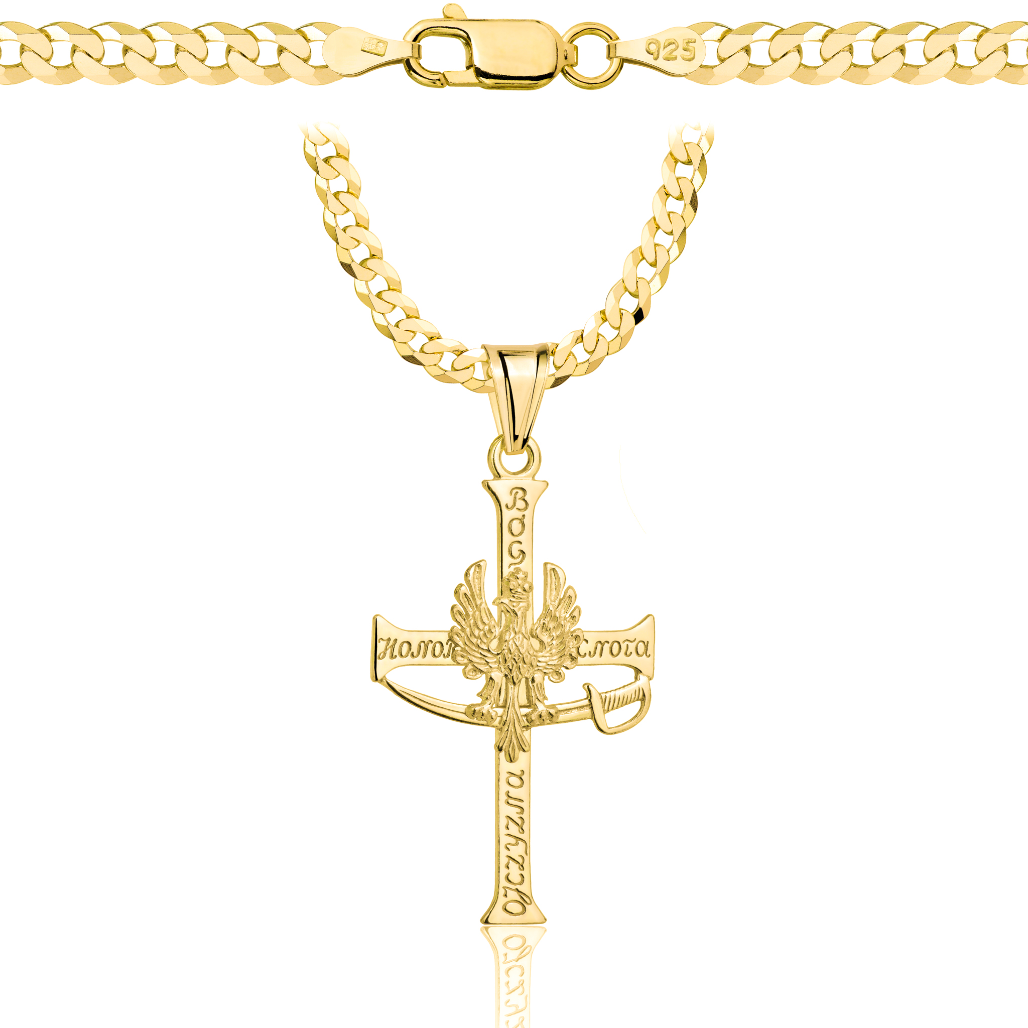 Łańcuszek pozłacany srebrny z krzyżykiem pancerka 3,8mm pr. 925