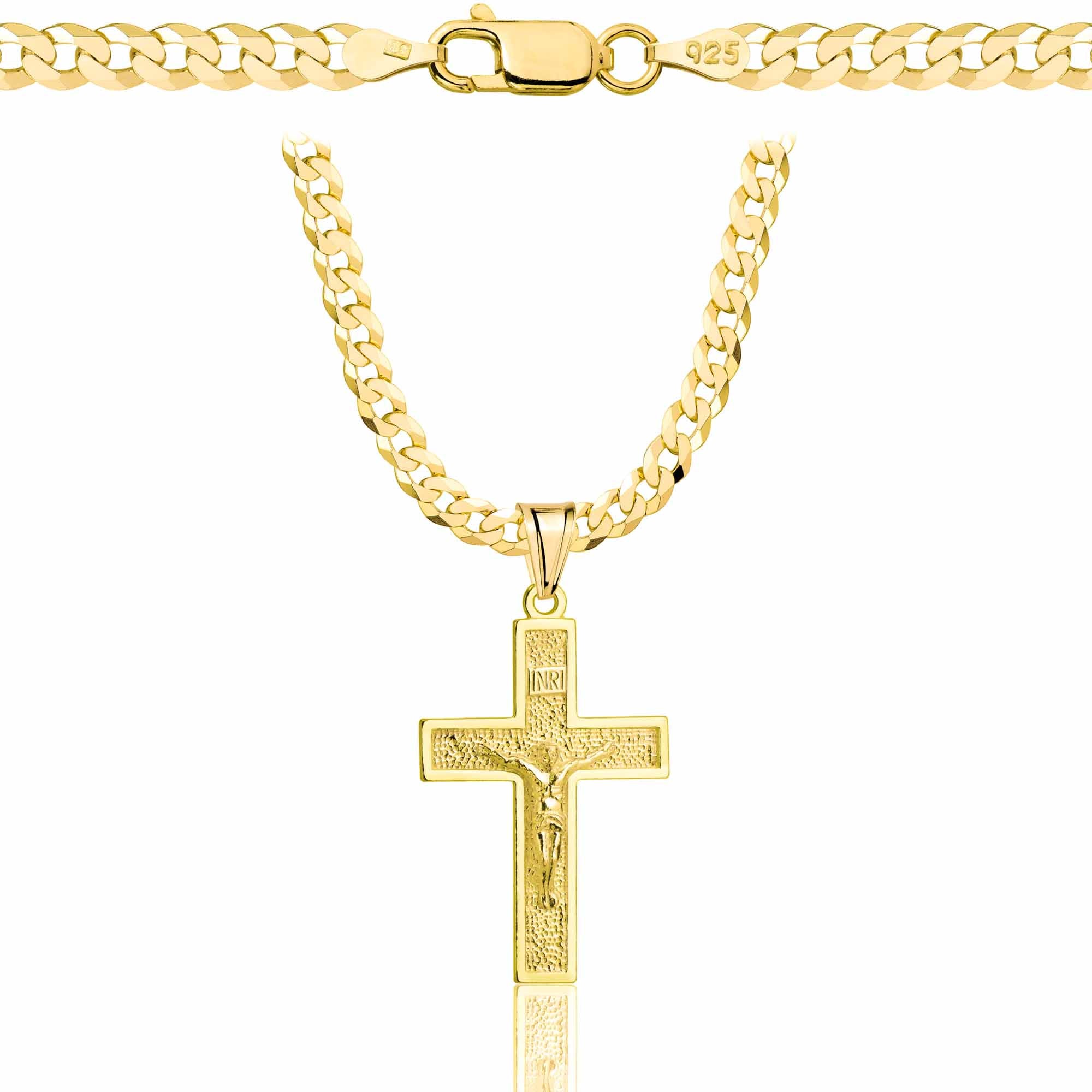 Łańcuszek pozłacany srebrny z krzyżykiem pancerka 3,8mm pr. 925