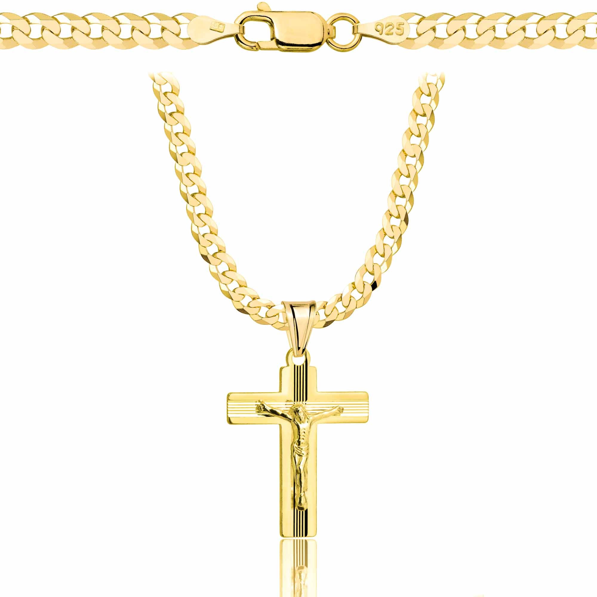 Łańcuszek pozłacany srebrny z krzyżykiem pancerka 3,8mm pr. 925