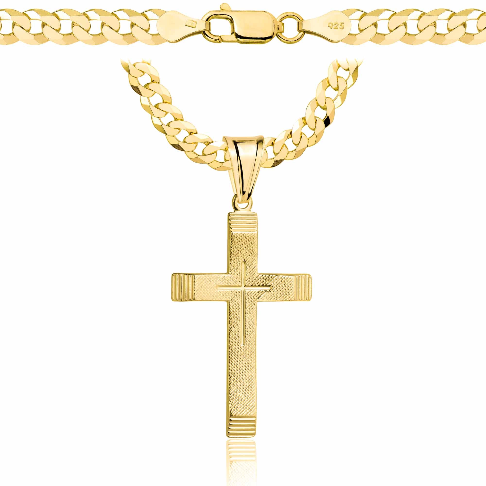 Łańcuszek pozłacany srebrny z krzyżykiem pancerka 5mm pr. 925