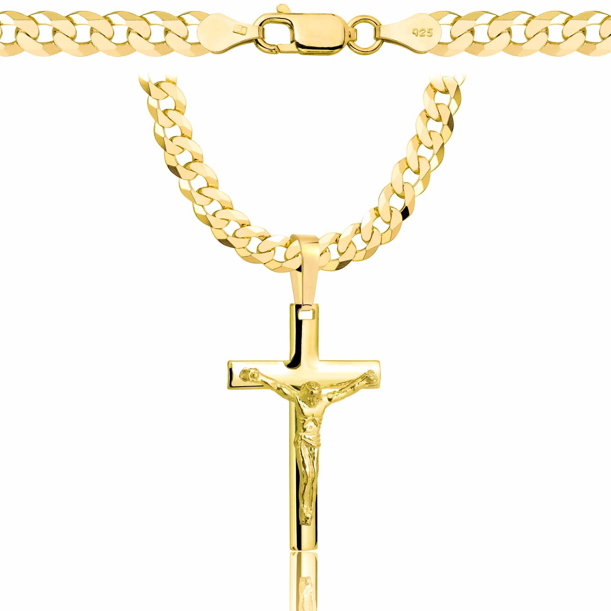 Łańcuszek pozłacany srebrny z krzyżykiem pancerka 5mm pr. 925