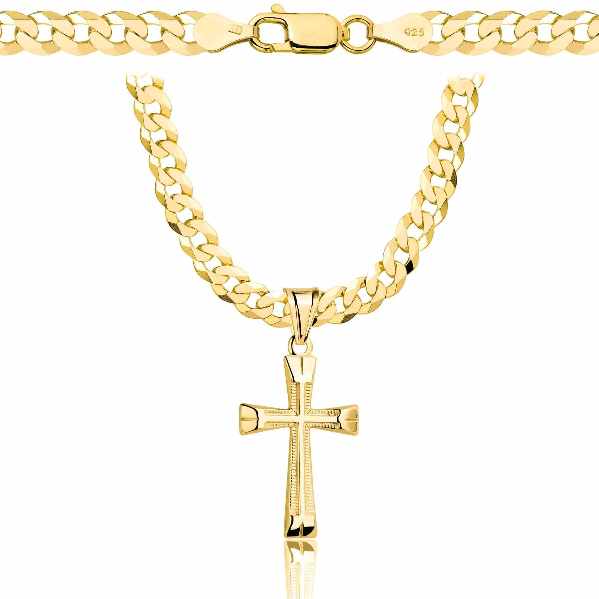 Łańcuszek pozłacany srebrny z krzyżykiem pancerka 5mm pr. 925