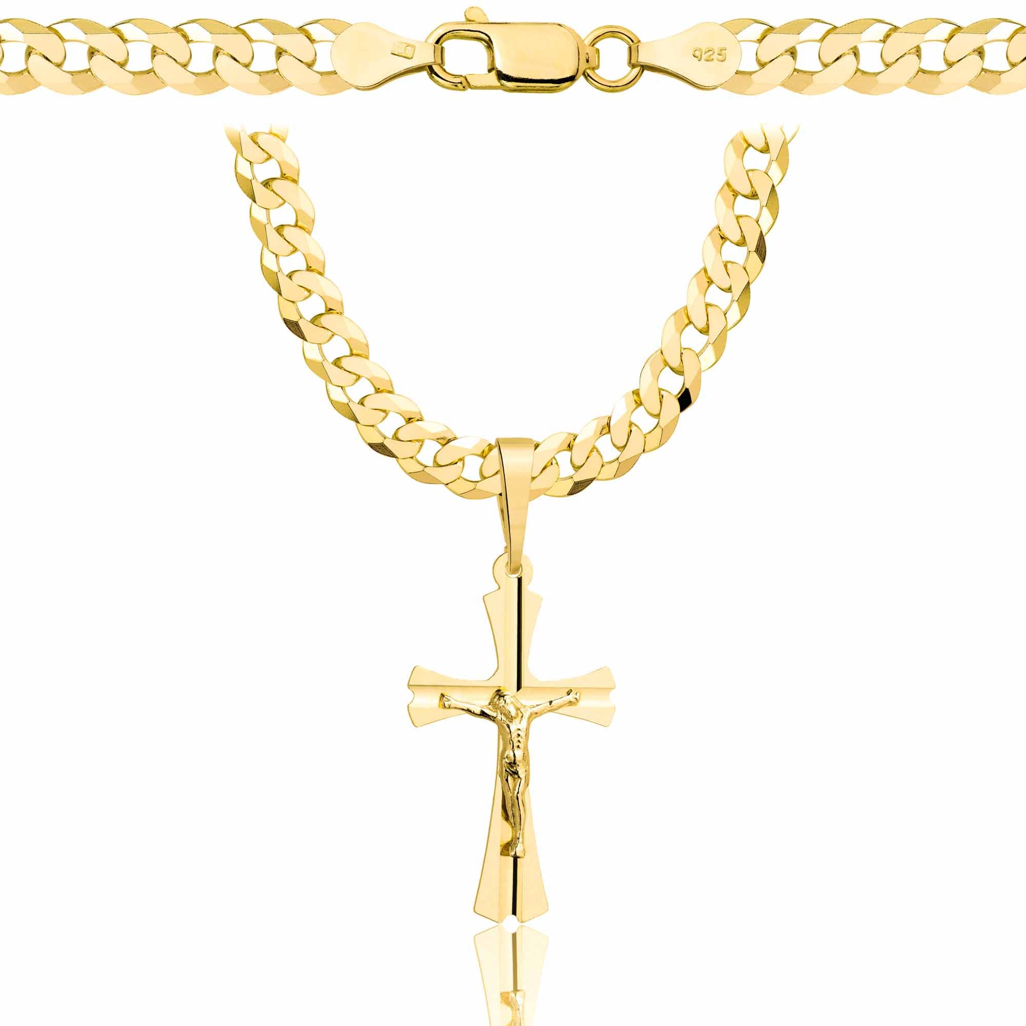 Łańcuszek pozłacany srebrny z krzyżykiem pancerka 5mm pr. 925