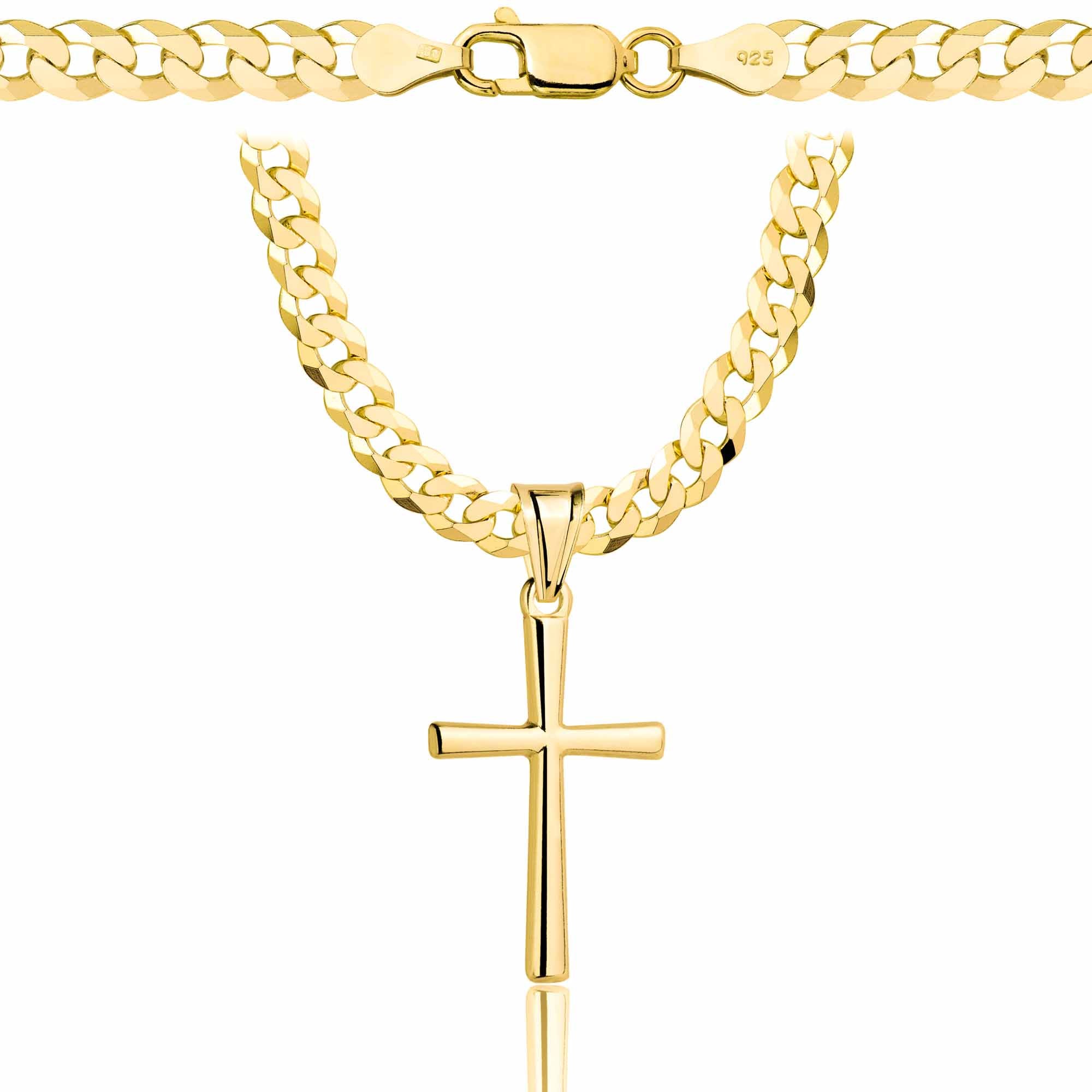 Łańcuszek pozłacany srebrny z krzyżykiem pancerka 5mm pr. 925