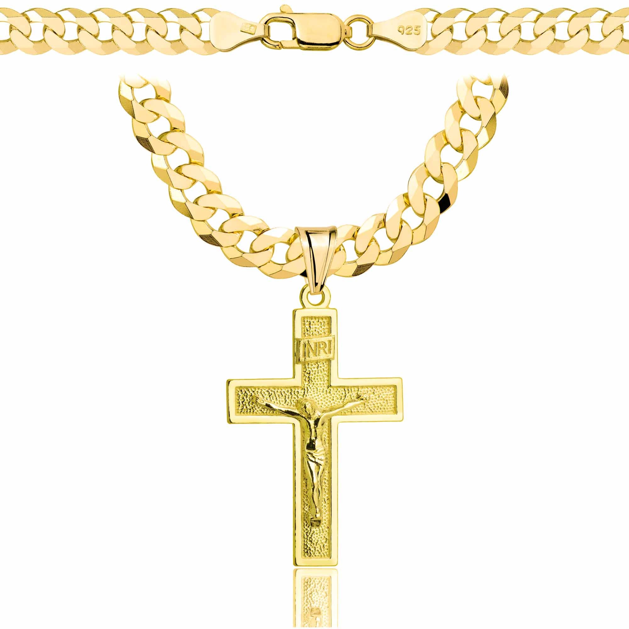 Łańcuszek pozłacany srebrny z krzyżykiem pancerka 6,5mm pr. 925