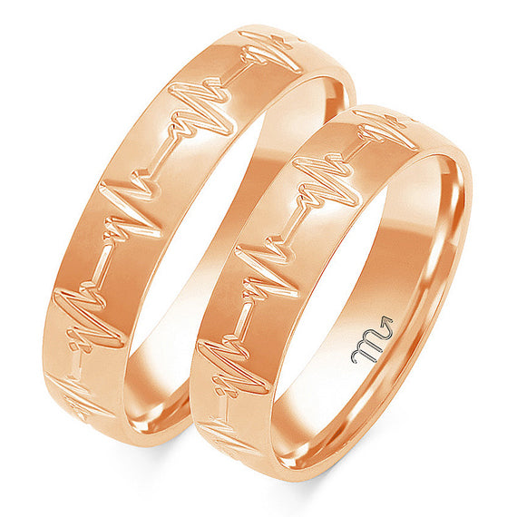 Obrączki z różowego złota puls serca