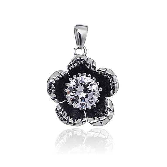 Wisior duży kwiat oksydowany