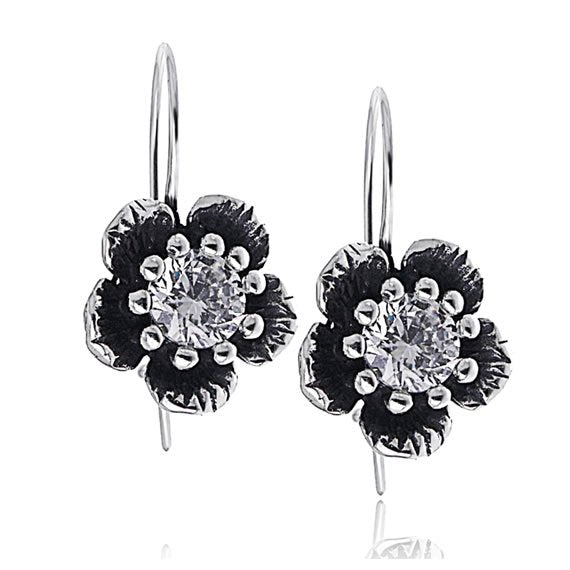 Kolczyki kwiaty z cyrkoniami oksydowane