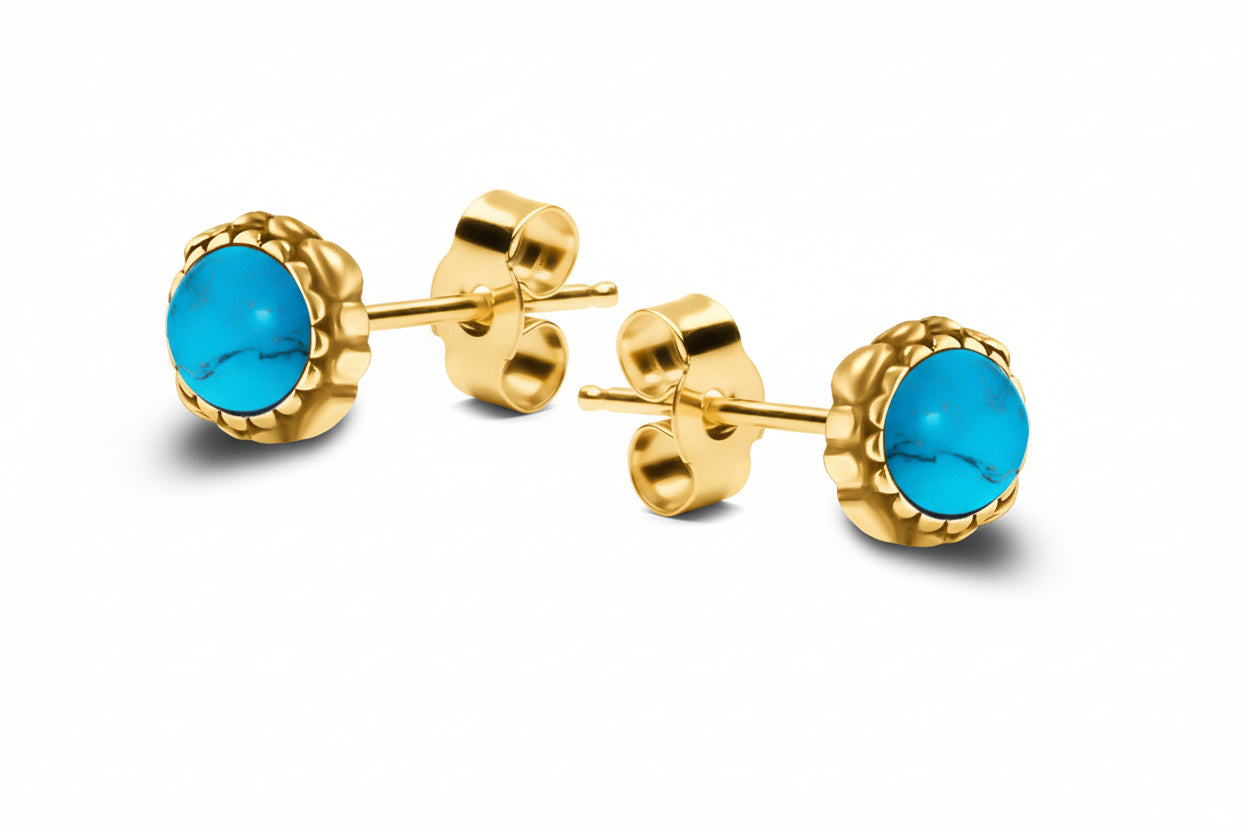 Kolczyki zdobione z turkusami Retro Chic srebro pozłacane