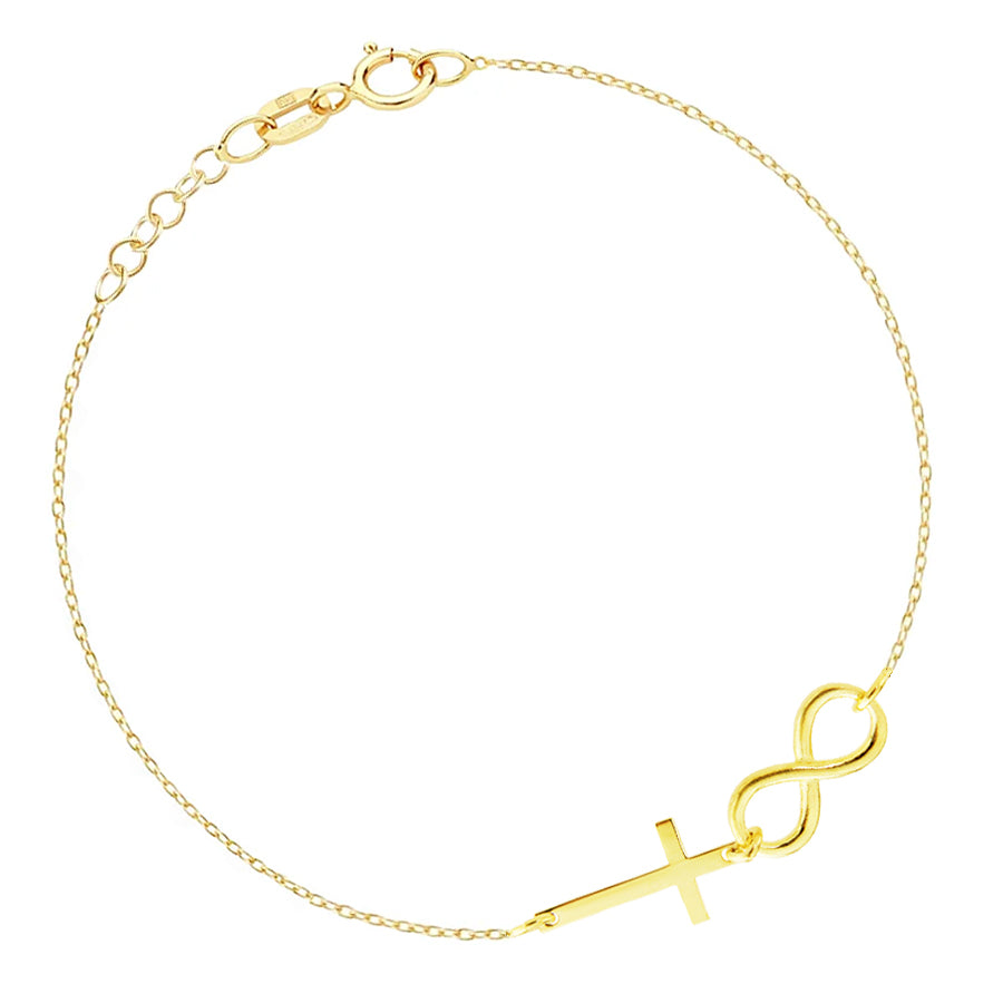 Złota bransoletka z krzyżykiem i nieskończonością