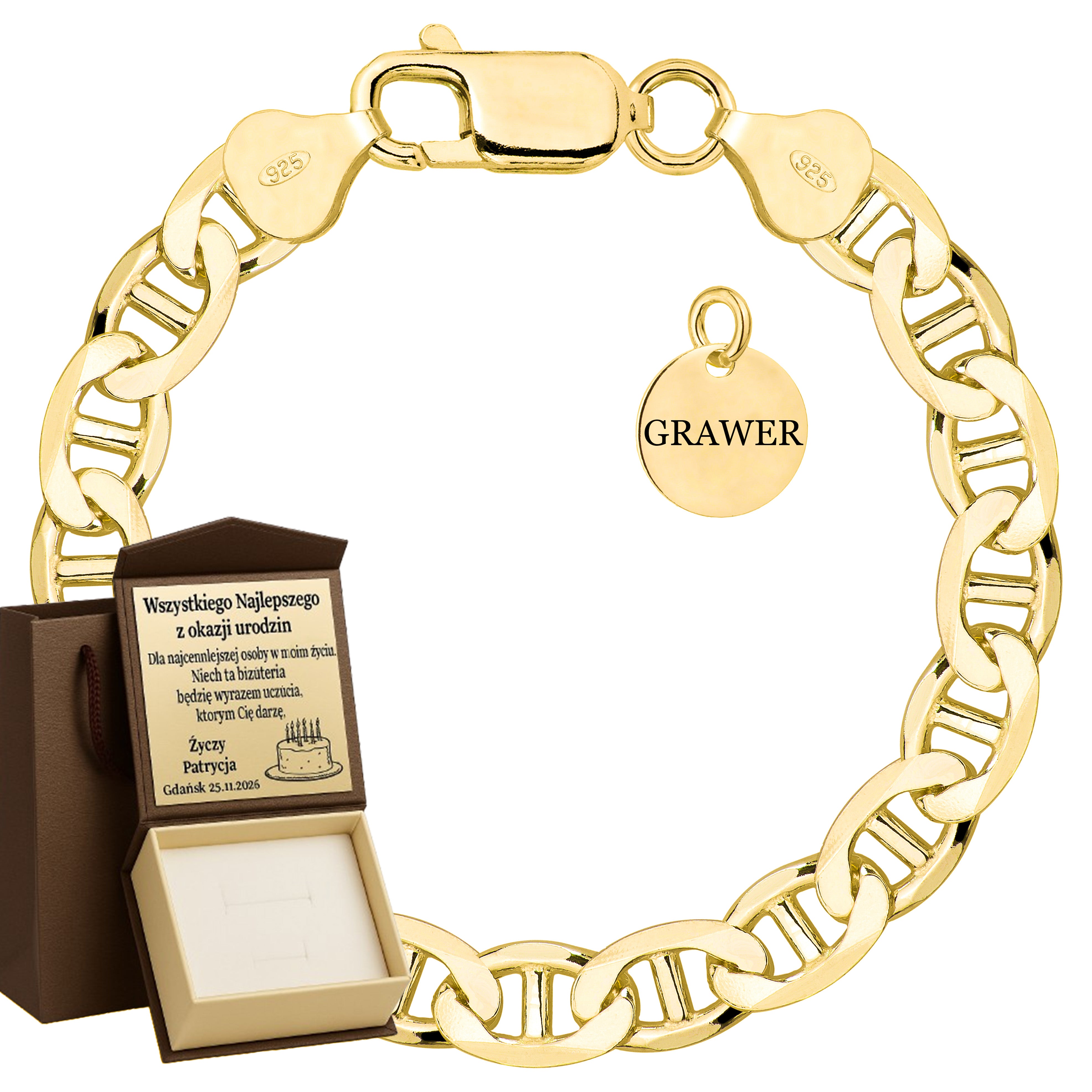 Bransoletka pozłacana srebrna gucci 10mm pr. 925