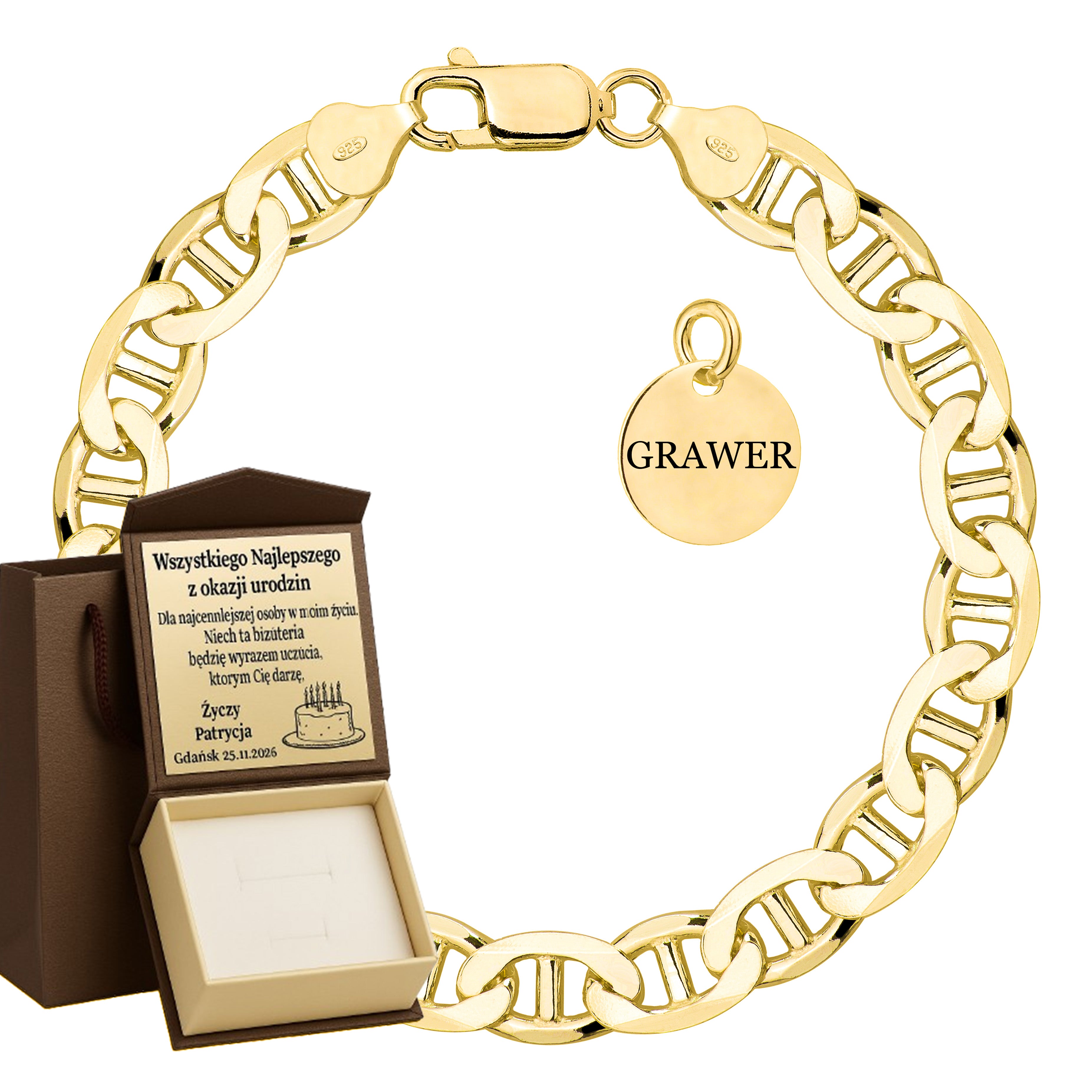 Bransoletka pozłacana srebrna gucci 8,5mm pr. 925