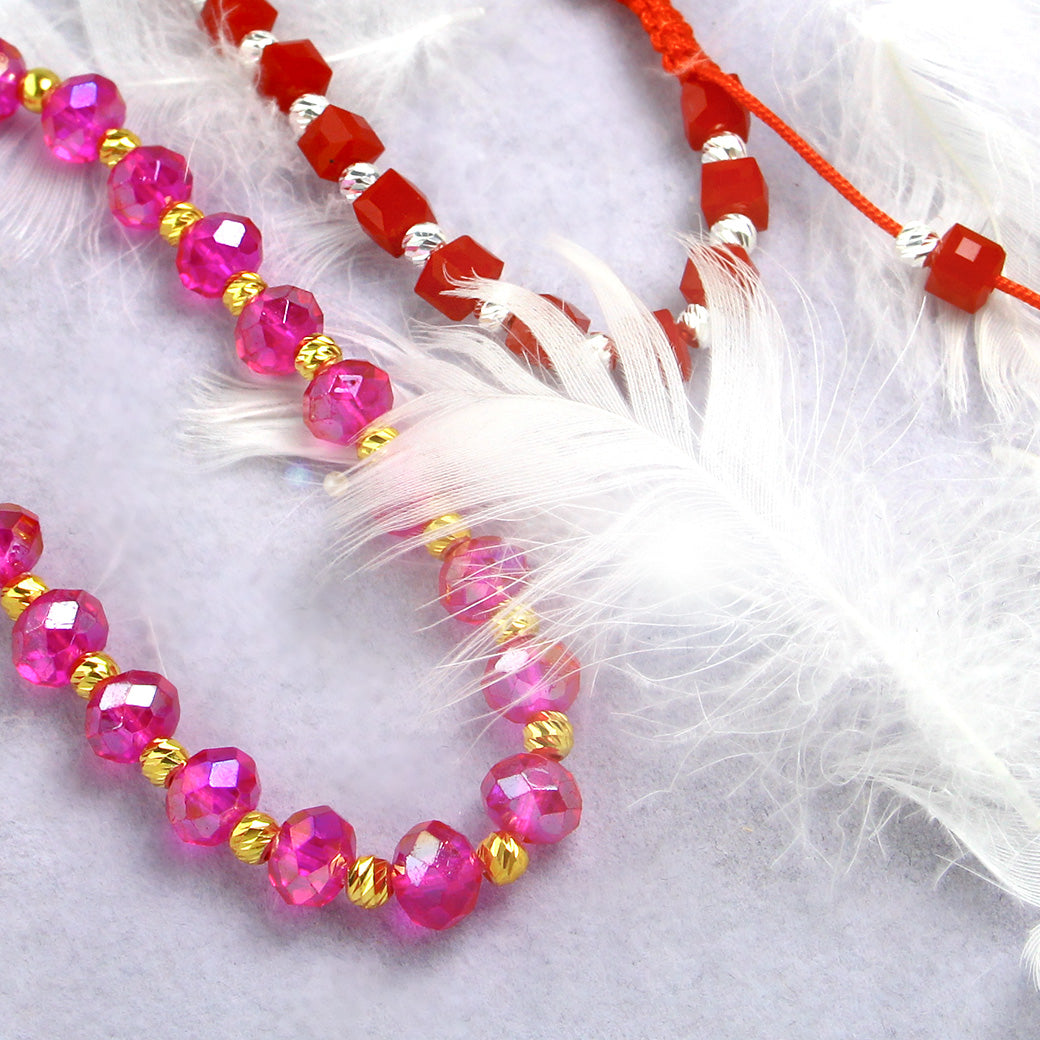 Bransoletka z koralikami - różowa i złote kulki