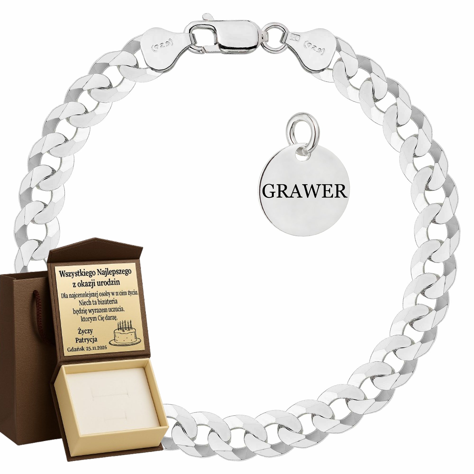 Bransoletka srebrna pancerka 7,5mm pr. 925