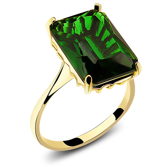 Pierścionek z dużym kamieniem butelkowa zieleń