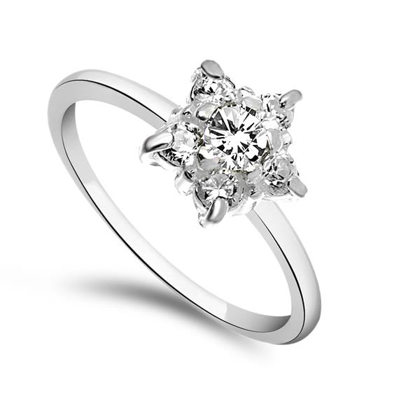 Pierścionek kwiat z białymi cyrkoniami