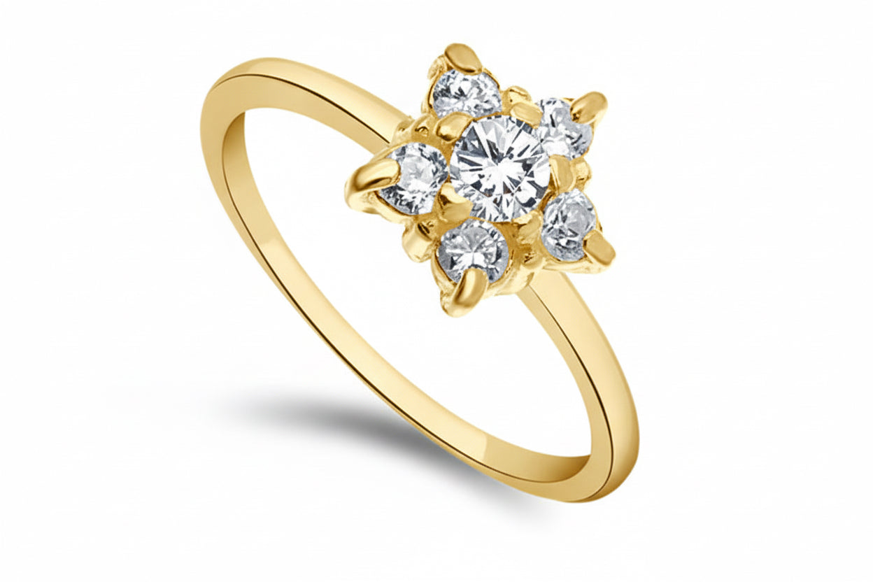 Pierścionek kwiat z białymi cyrkoniami