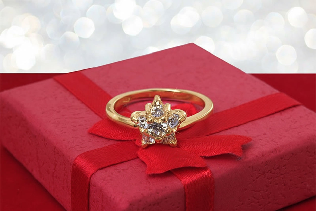 Pierścionek kwiat z białymi cyrkoniami