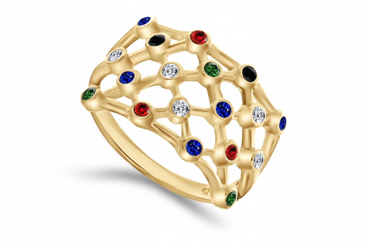Ażurowy wielokolorowy pierścionek