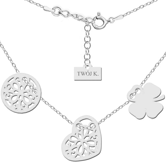 Celebrytka z koniczynką i sercem + Twój grawer