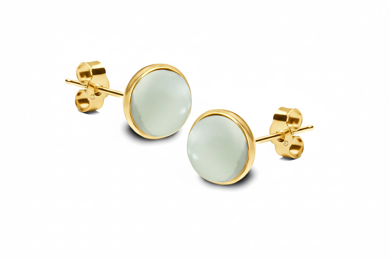 Kolczyki z kamieniem z efektem kociego oczka białe srebro pozłacane