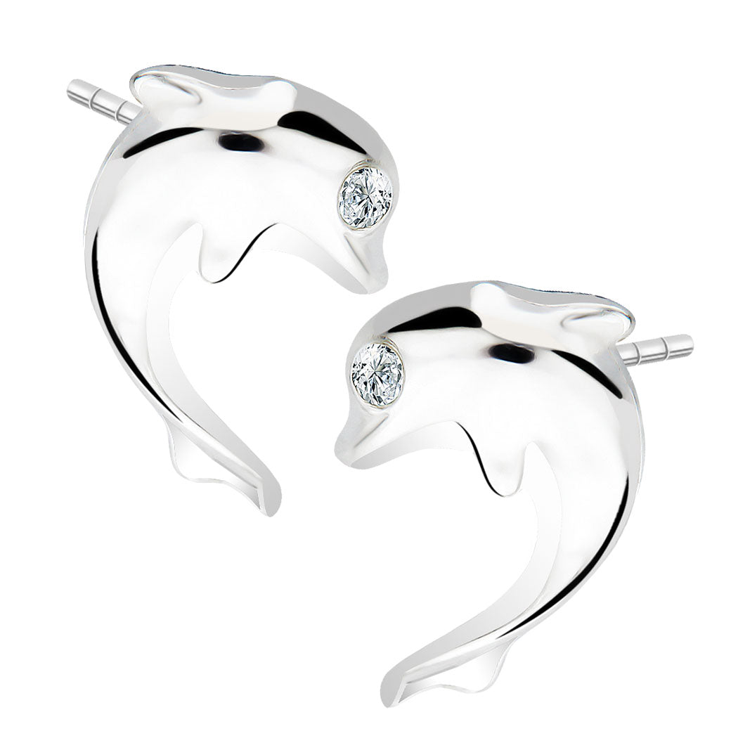 Kolczyki delfiny z cyrkonią