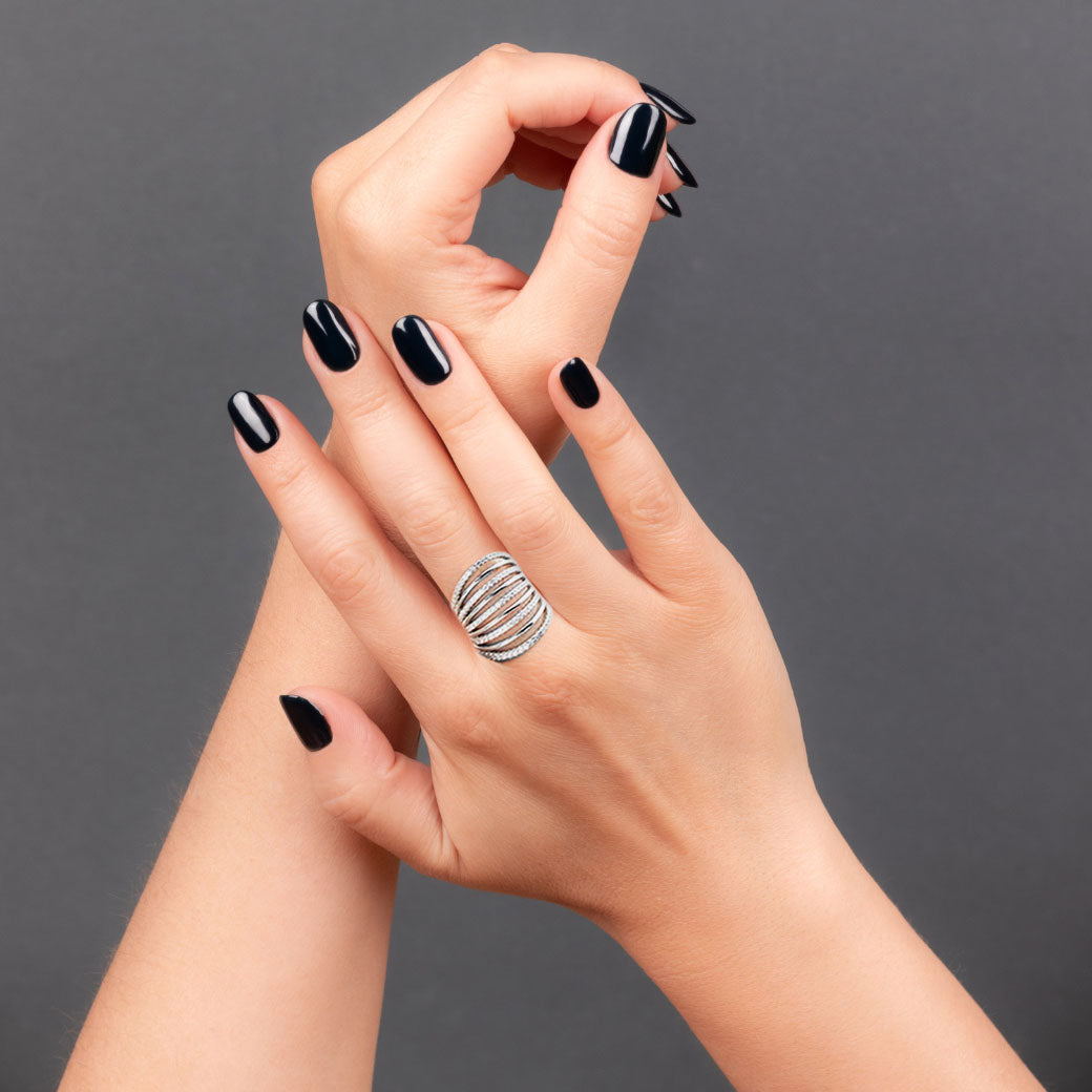 Pierścionek wysoki obrączki z cyrkoniami Winter Bloom