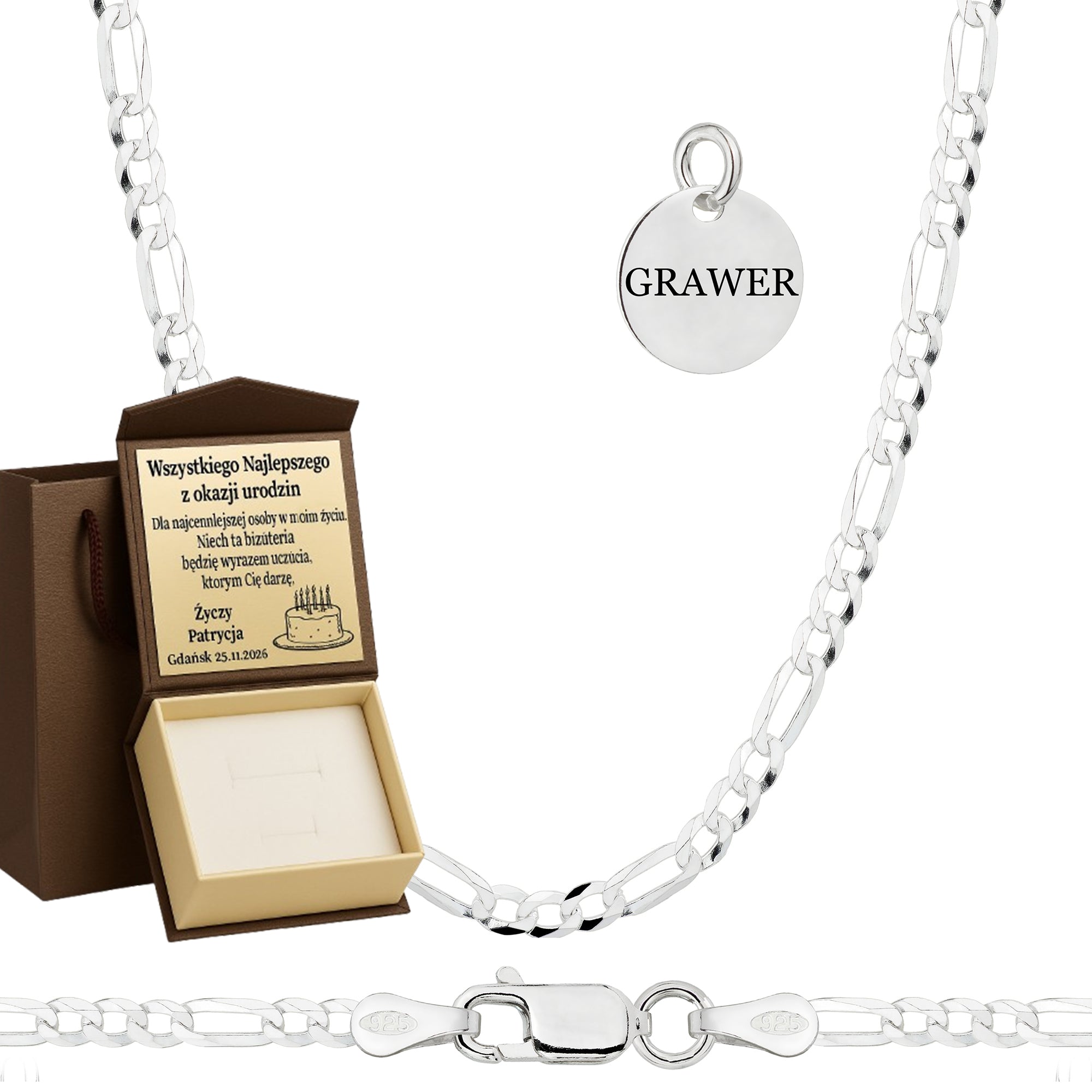 Łańcuszek srebrny figaro 2,3 mm pr. 925