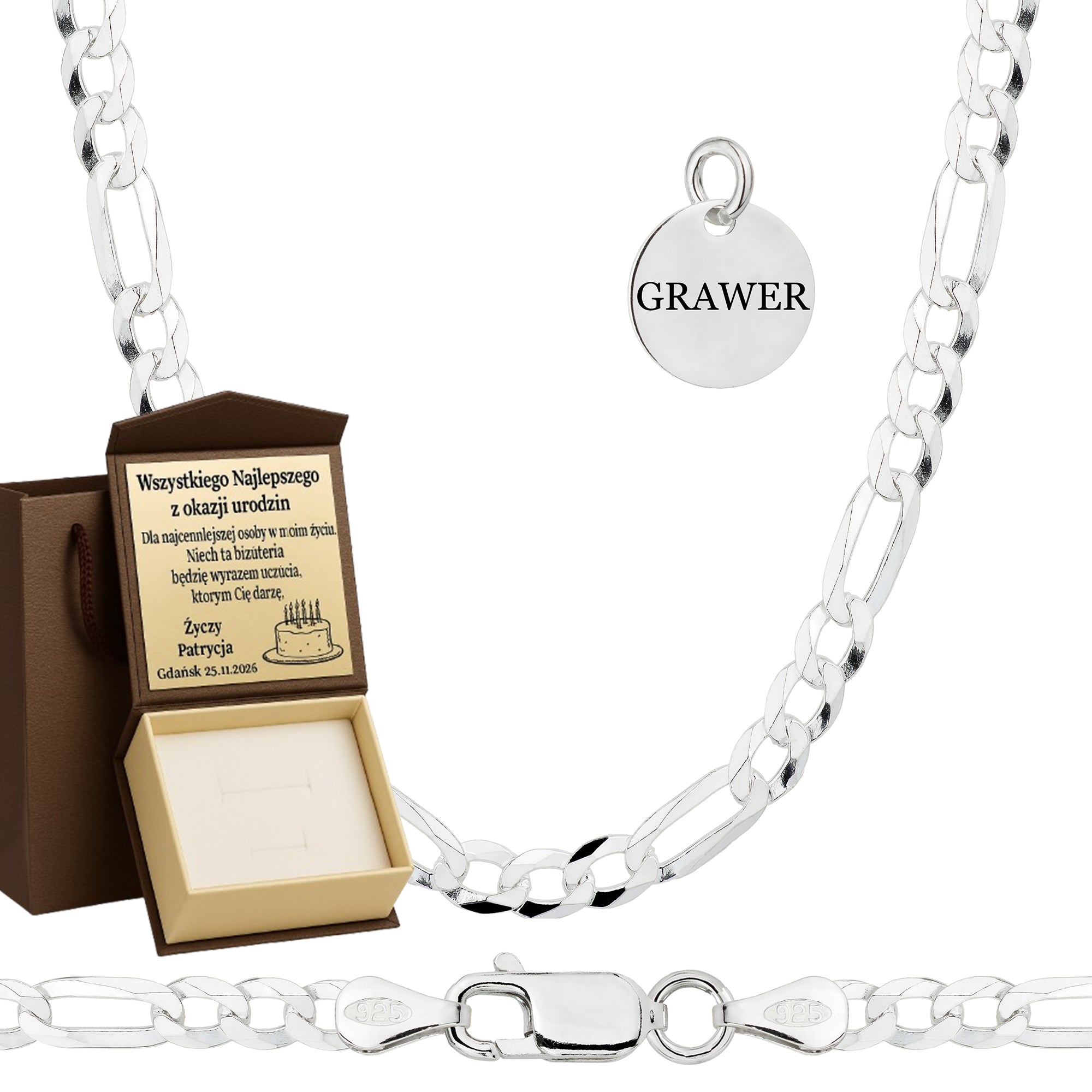 Łańcuszek srebrny figaro 3,5 mm pr. 925