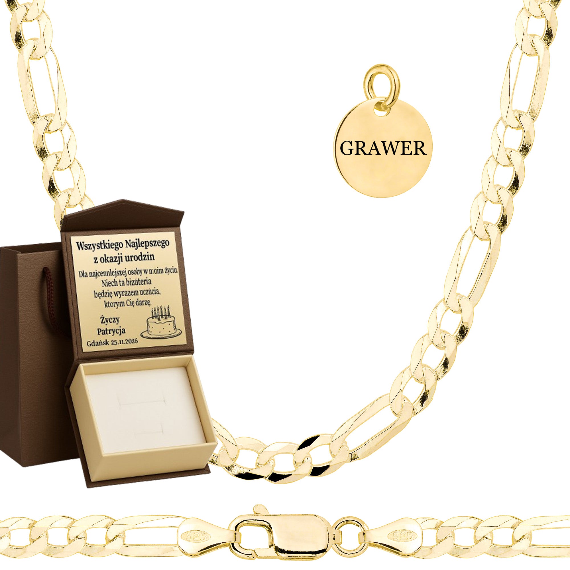 Łańcuszek pozłacany srebrny figaro 4,5 mm pr. 925