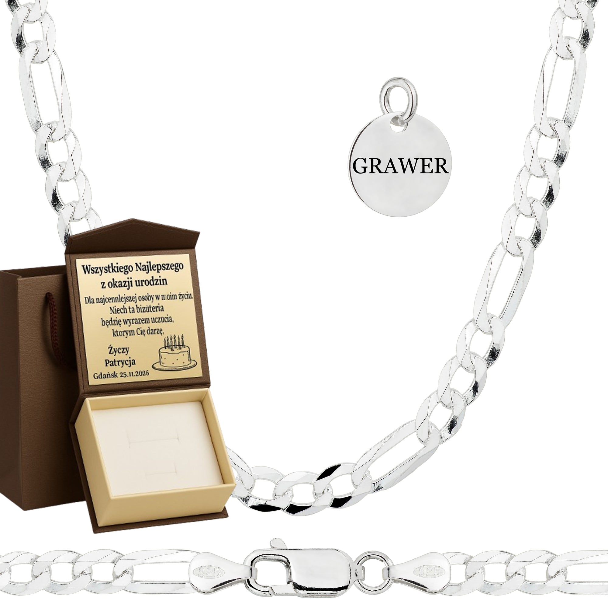 Łańcuszek srebrny figaro 4,5 mm pr. 925