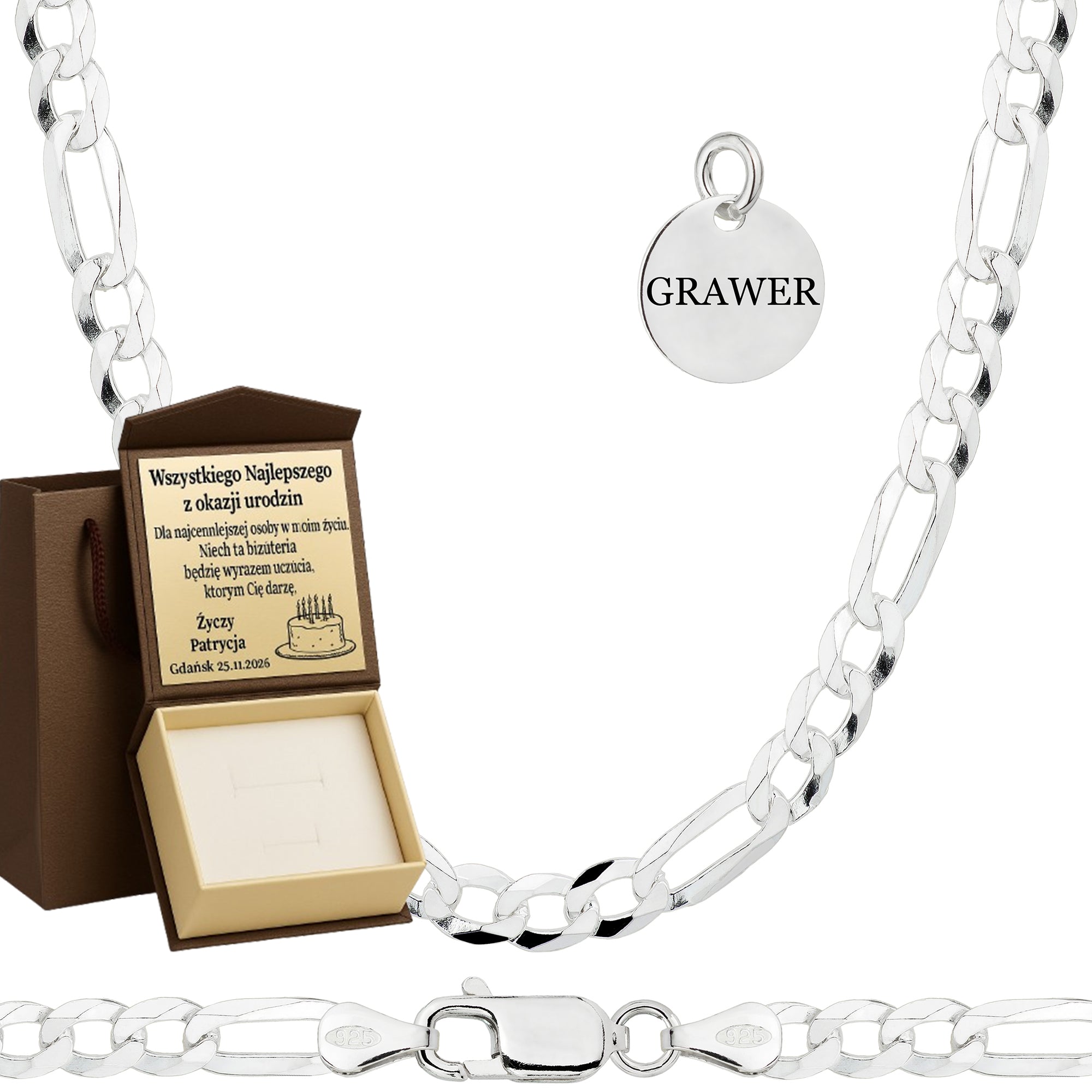 Łańcuszek srebrny figaro 5,5 mm pr. 925