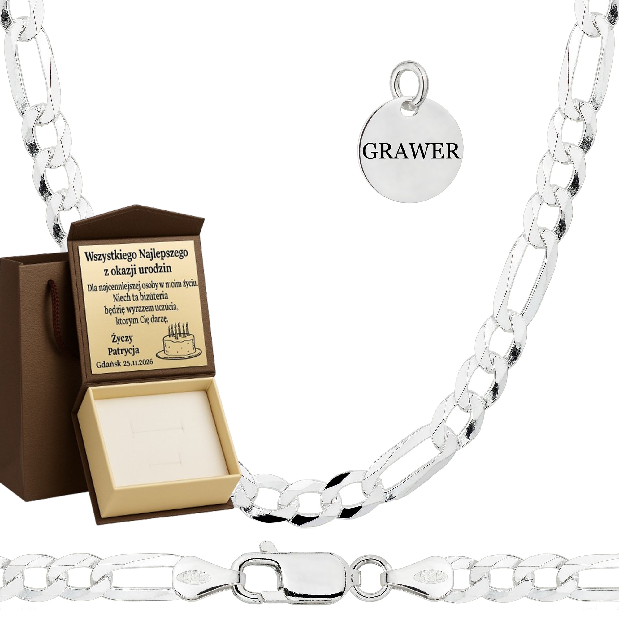 Łańcuszek srebrny figaro 7 mm pr. 925